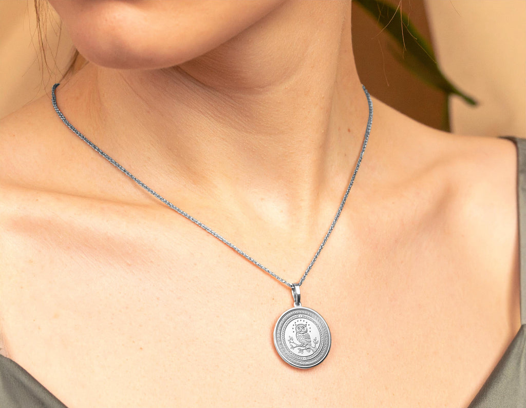 Athena Owl Medallion Necklace – Greek Mythology Coin Pendant -210