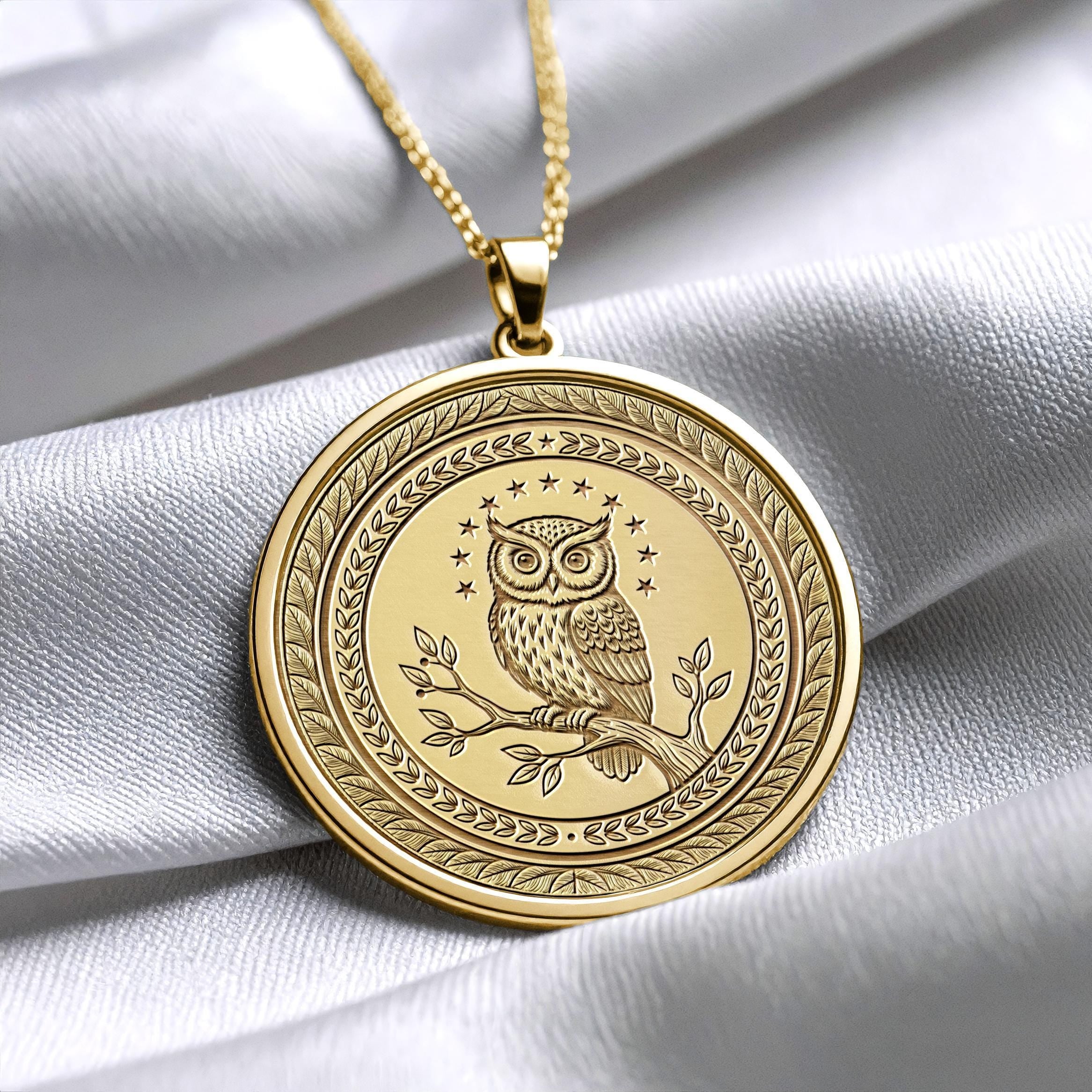 Athena Owl Medallion Necklace – Greek Mythology Coin Pendant -210