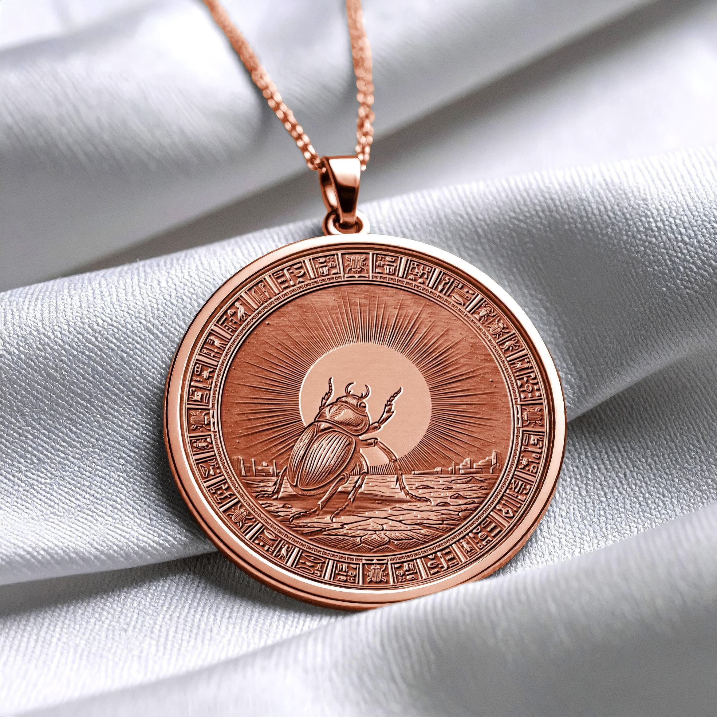 Ancient Egyptian Khepri Necklace : Silver Rebirth Medallion -39
