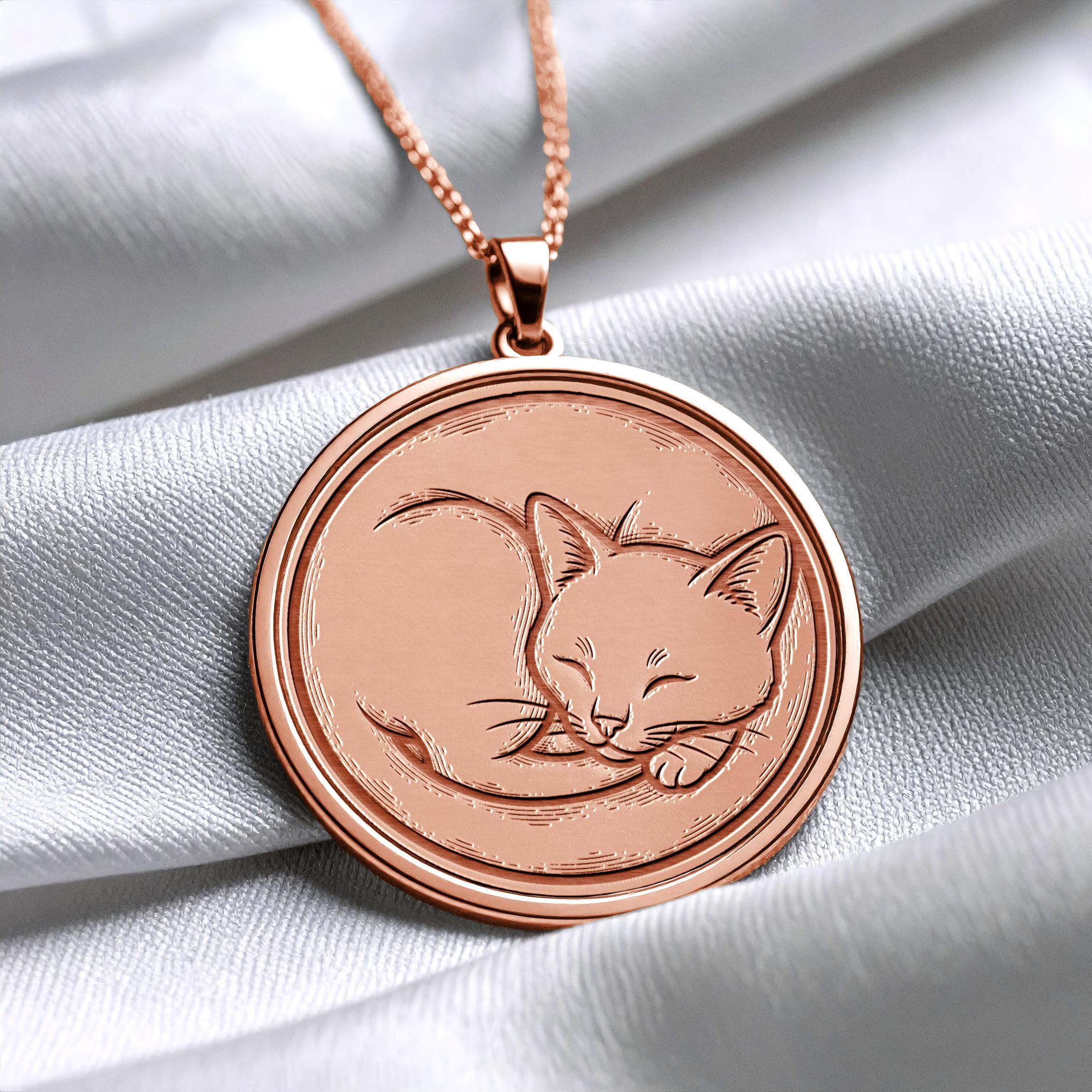 Cat Pendant Necklace, Elegant Feline Medallion, Animal Jewelry Gift for Cat Lovers -189