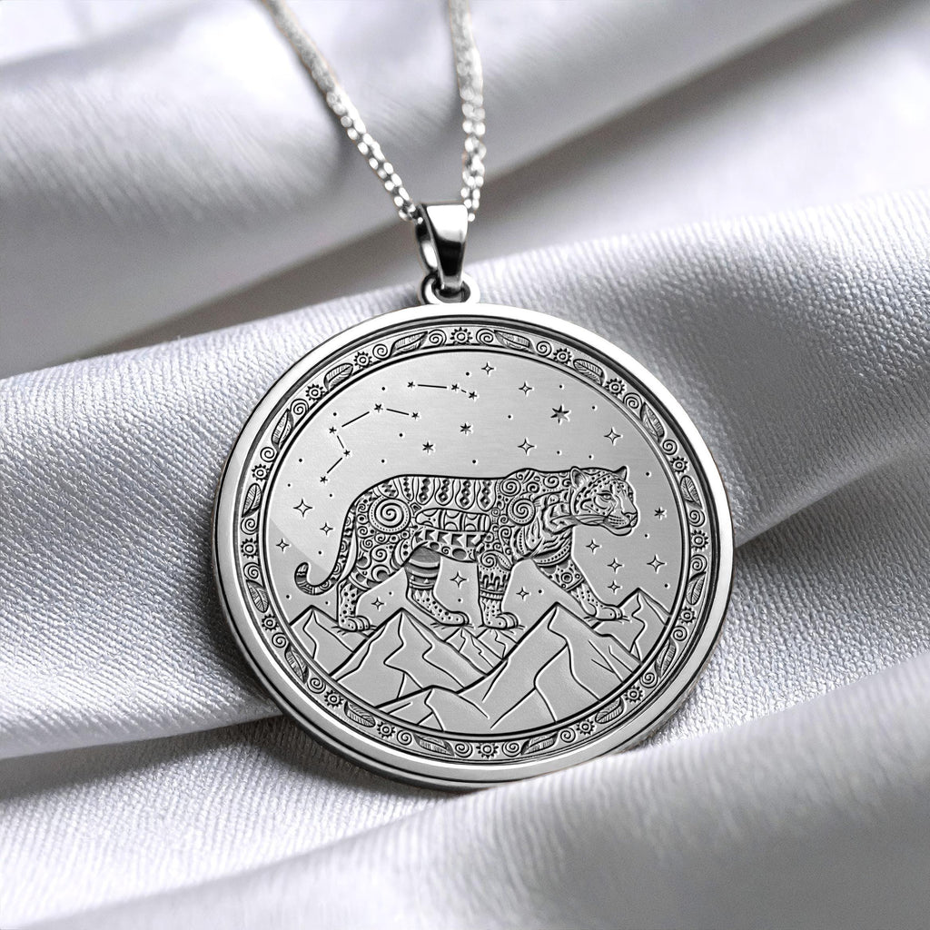 Aztec Jaguar Coin Pendant – Sterling Silver or Gold Totem Necklace -216