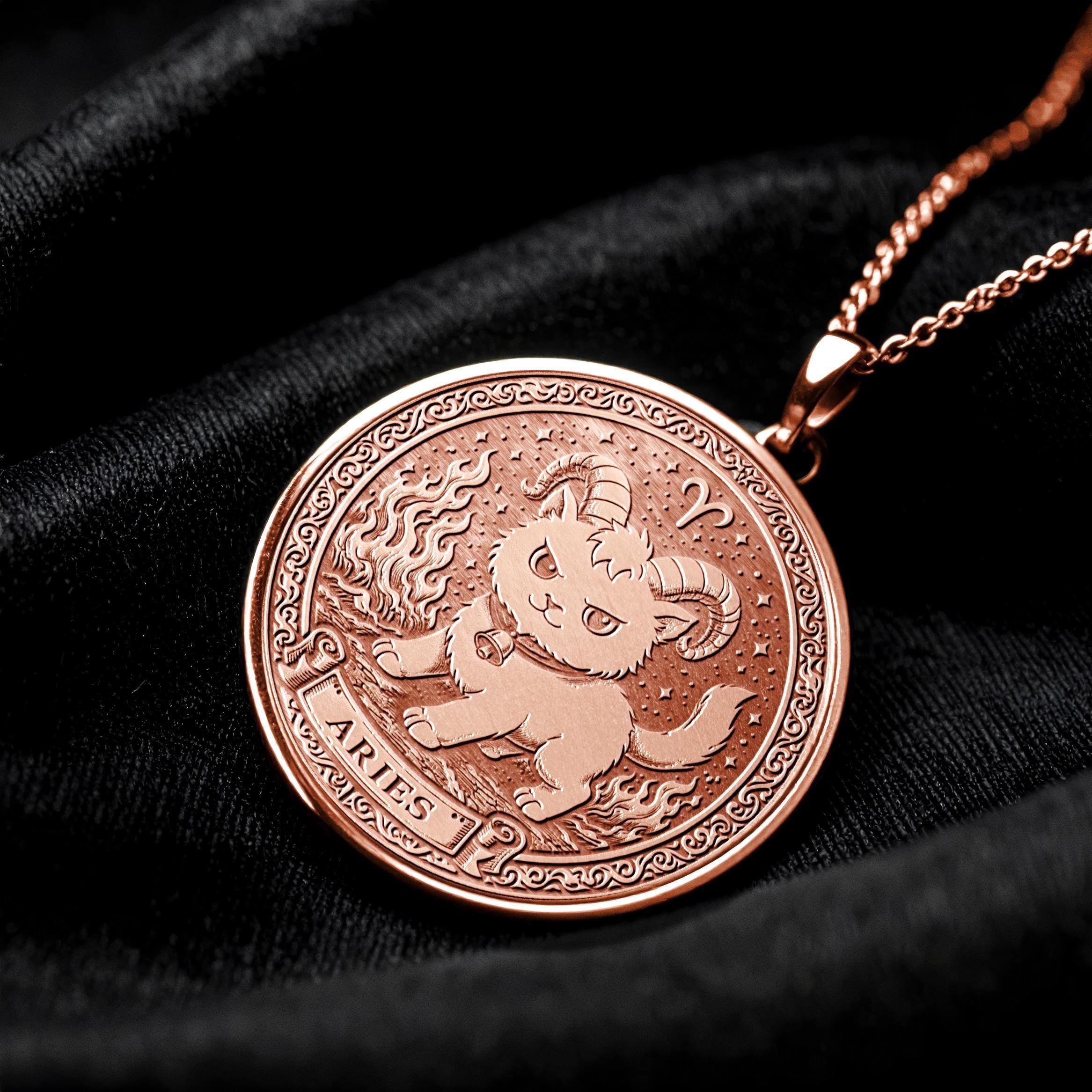 Aries Zodiac Cat Pendant Necklace - Sterling Silver, Gold Options -492