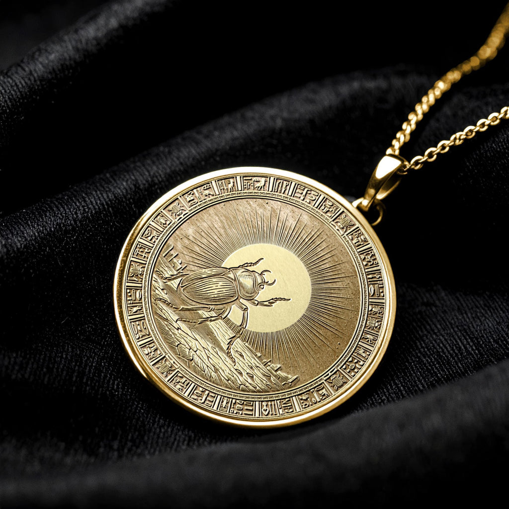 Ancient Egyptian Khepri Necklace : Silver Rebirth Medallion -39