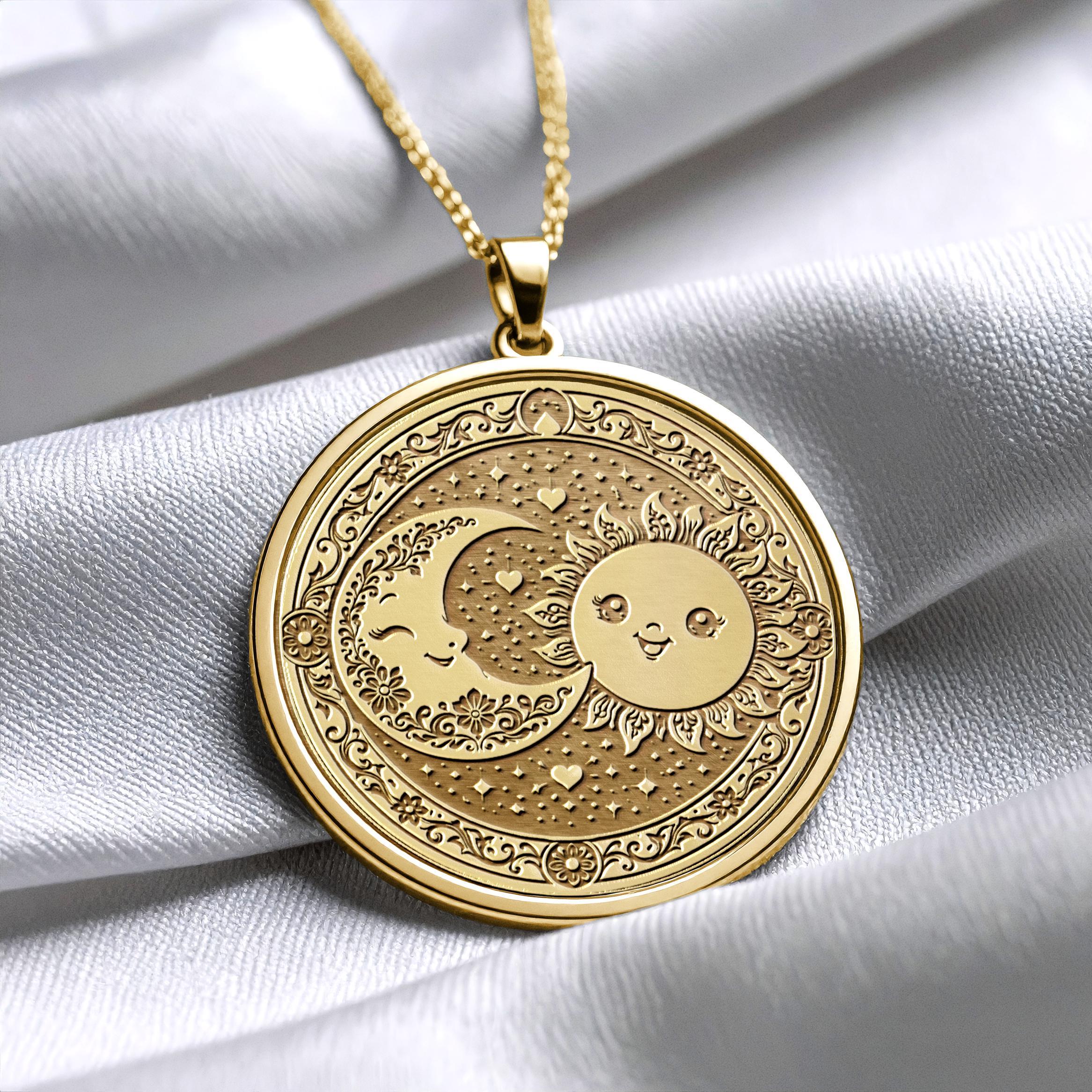 Celestial Sun and Moon Pendant – 925 Sterling Silver, Gold Plated Options -366