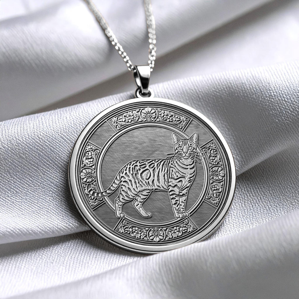 Bengal Cat Medallion Pendant, Timeless Gold & Sterling Silver Necklace
