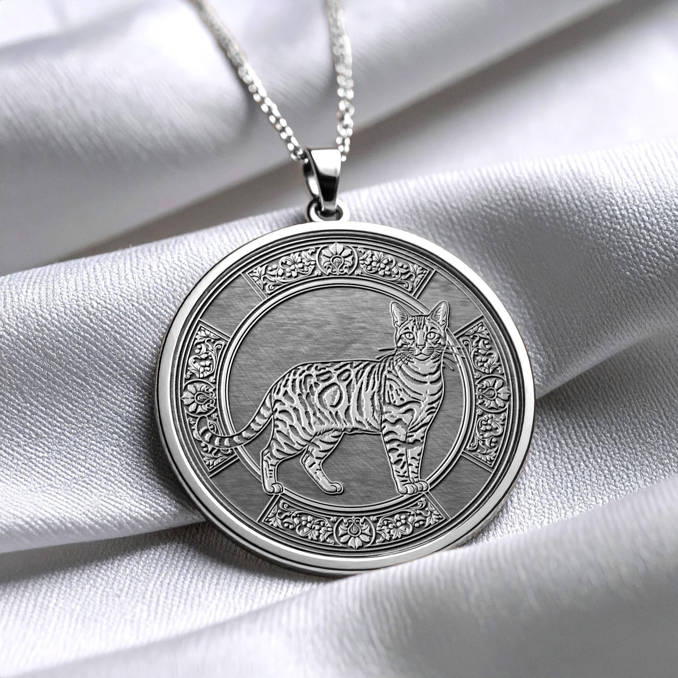 Bengal Cat Medallion Pendant, Timeless Gold & Sterling Silver Necklace