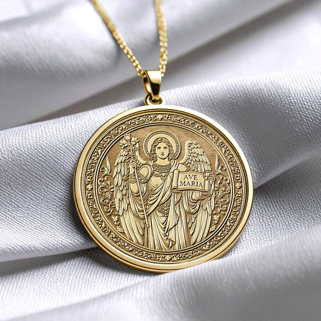 14k Solid Gold Gabriel Necklace, Silver Archangel Medallion , Guardian Jewelry -83