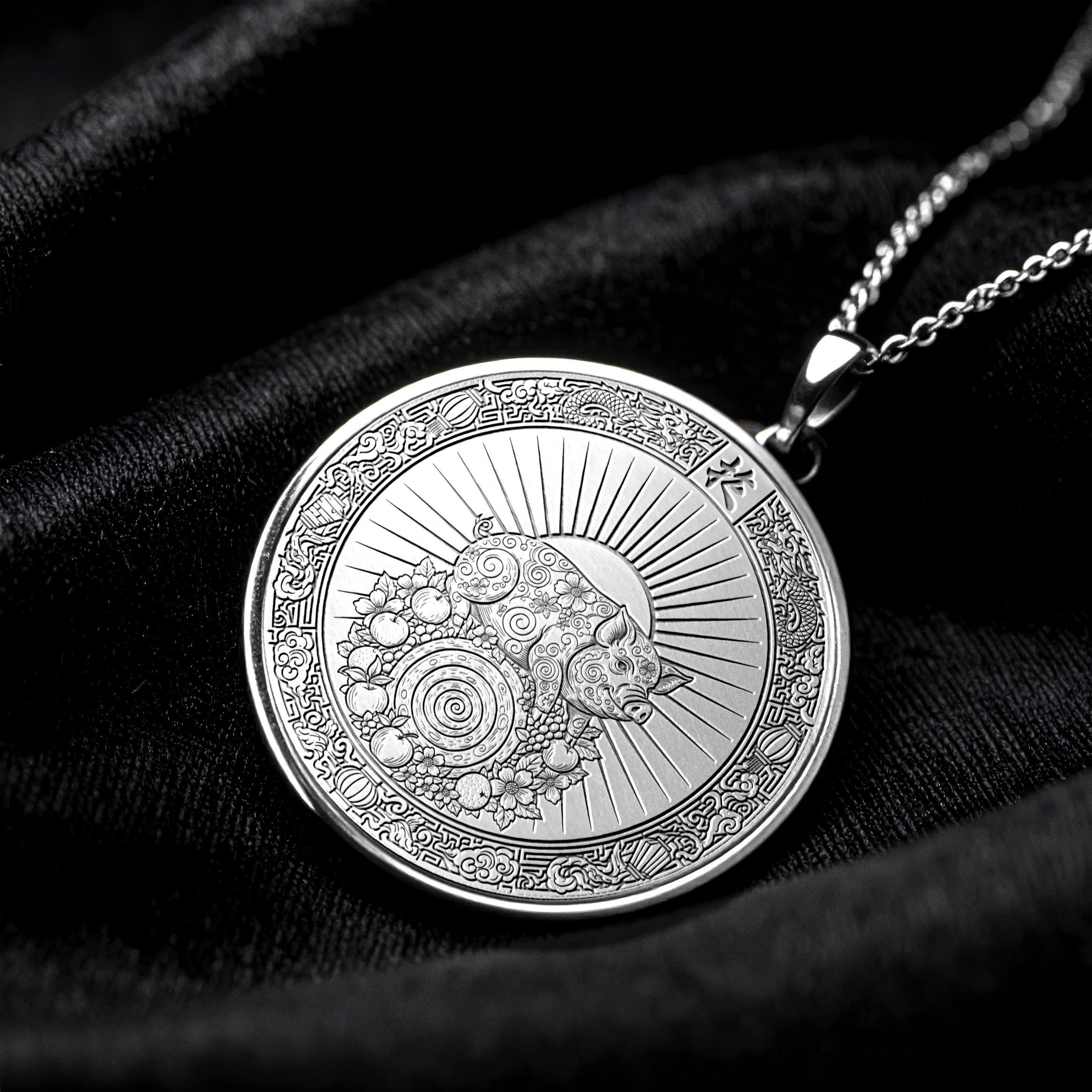 14k Gold Year of the Pig Necklace , Silver Animal Zodiac Pendant-19