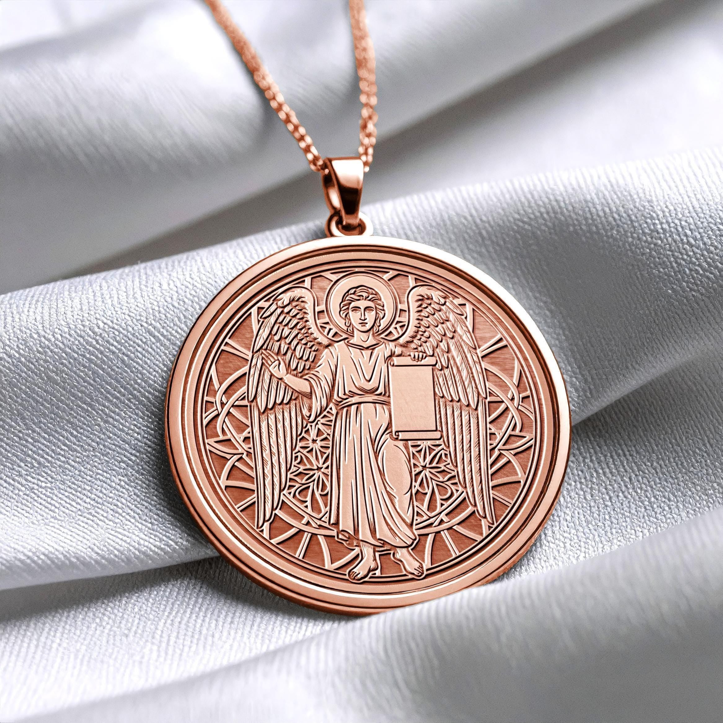 Archangel Gabriel Necklace, Mother's Day Religious Gift, Wedding Gift, 14K Gold Protection Jewelry -82