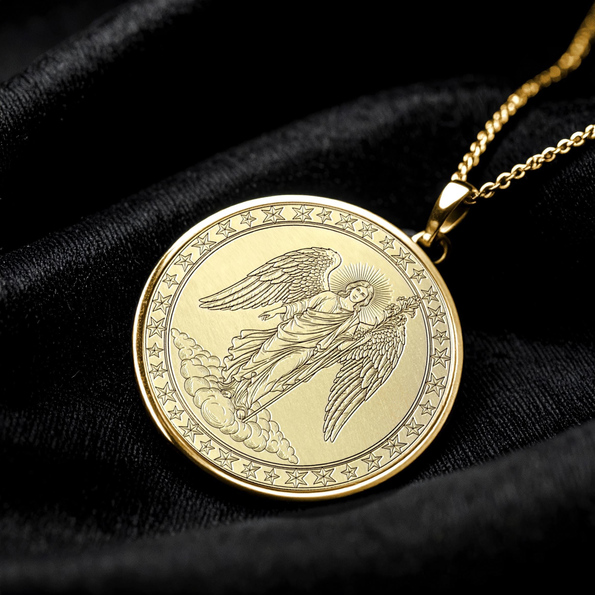 Archangel Uriel Necklace, Fire of God Pendant, Guardian Angel Medallion, Christmas Gift -97