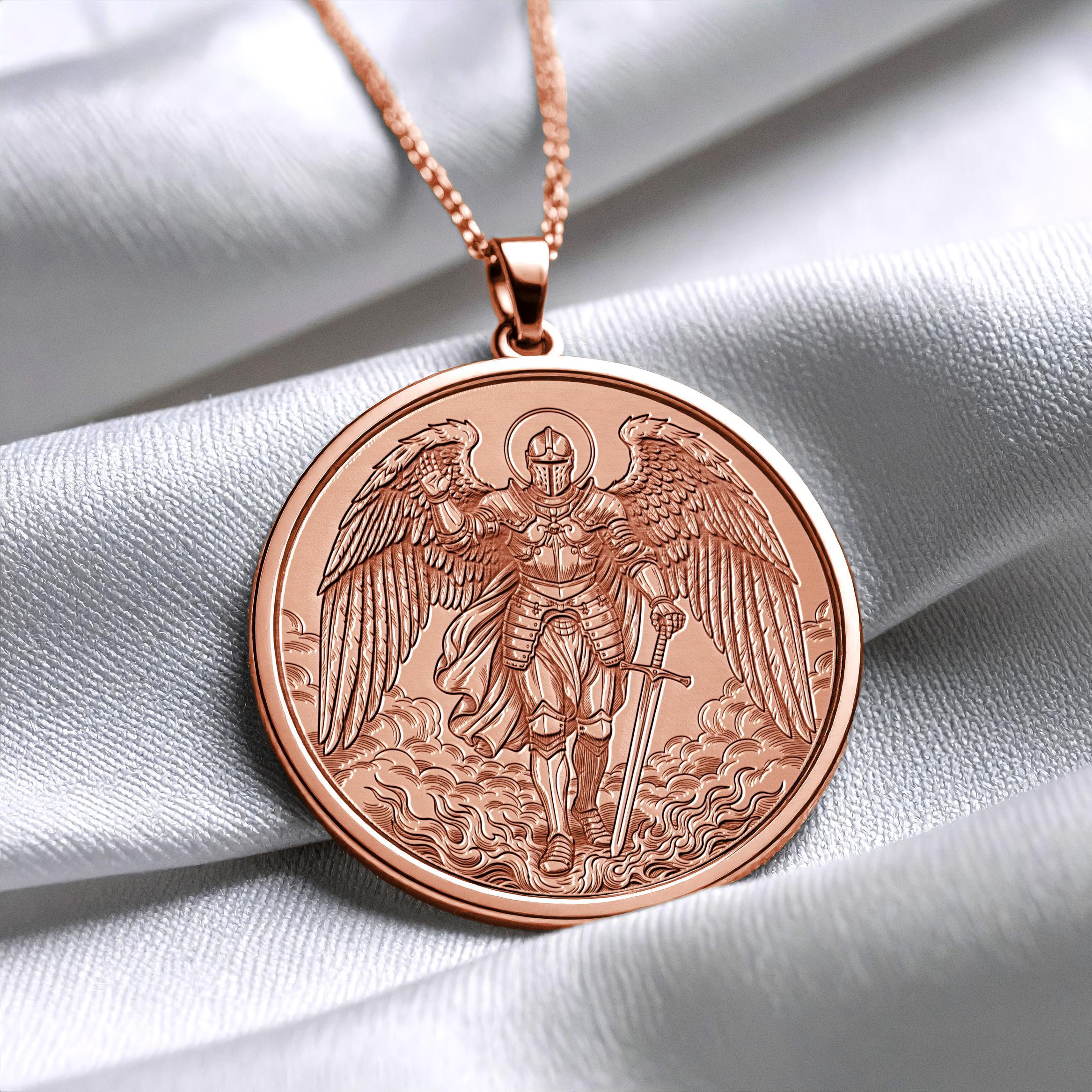 14K Archangel Michael Pendant – Divine Protection Necklace -89