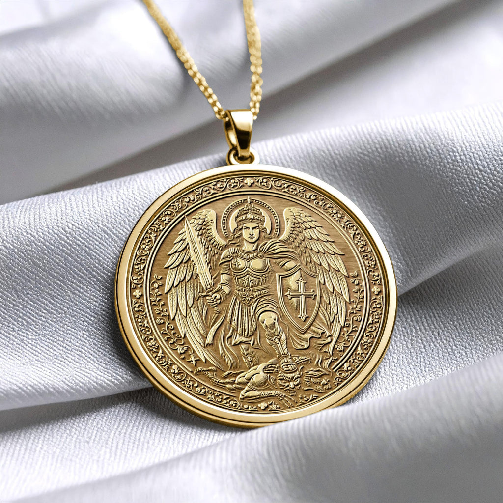 14K St Michael Pendant – Heavenly Protection , Courage & Divine Necklace –-87