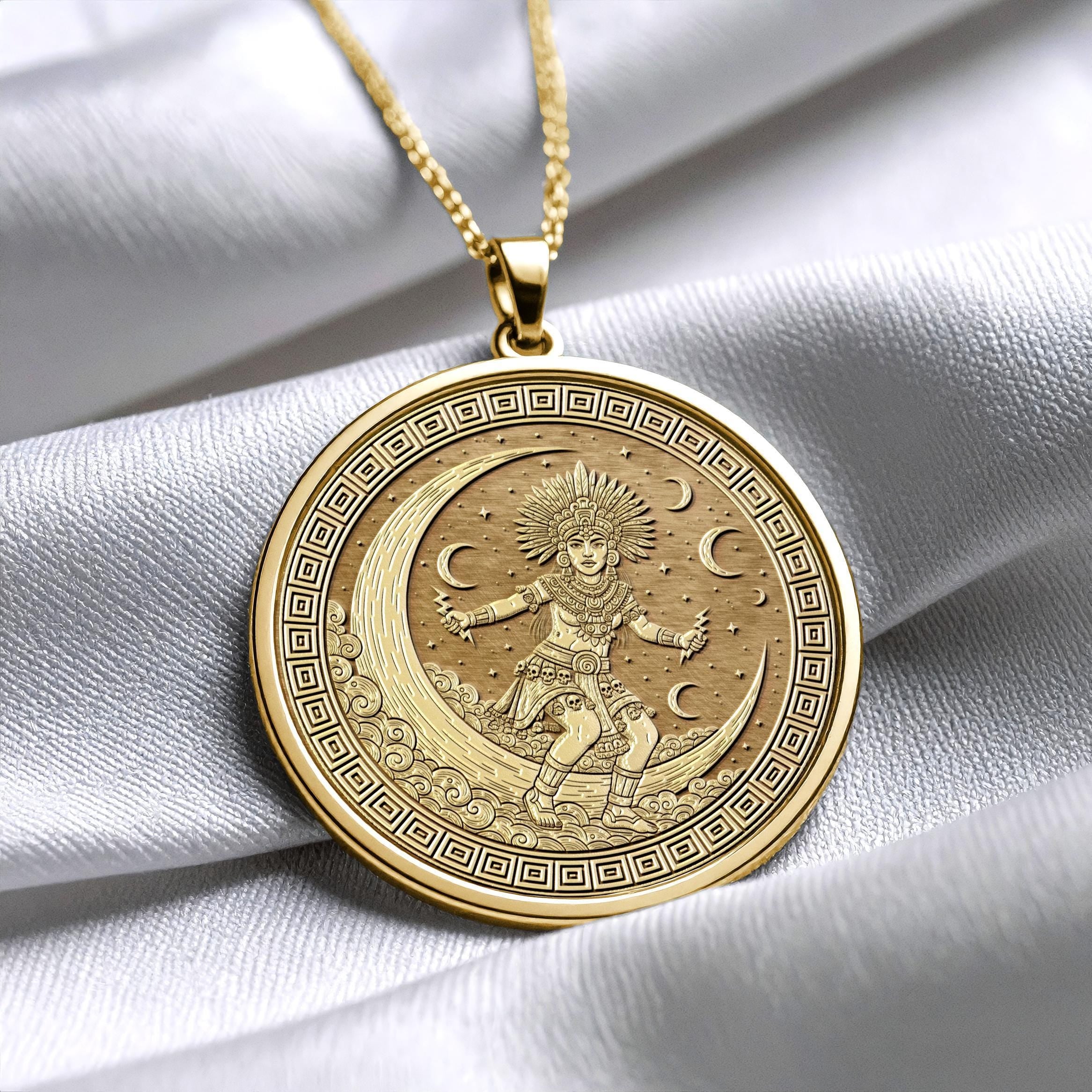 Coyolxauhqui Necklace : Aztec Moon Goddess Pendant , Night Goddess Jewelry -174