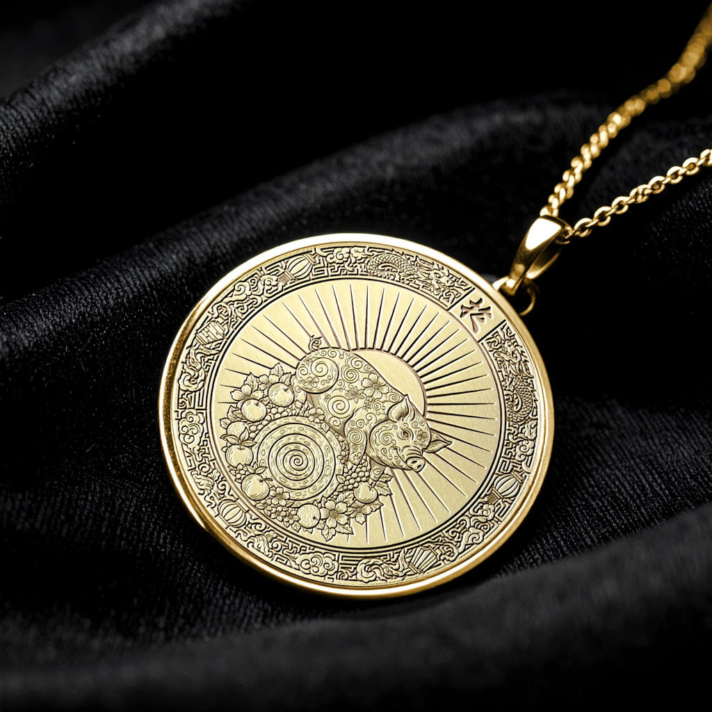 14k Gold Year of the Pig Necklace , Silver Animal Zodiac Pendant-19