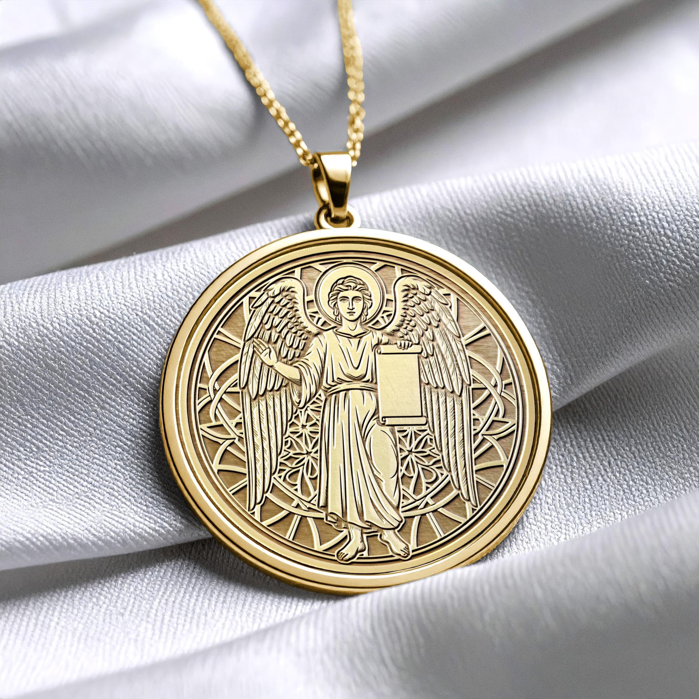 Archangel Gabriel Necklace, Mother's Day Religious Gift, Wedding Gift, 14K Gold Protection Jewelry -82