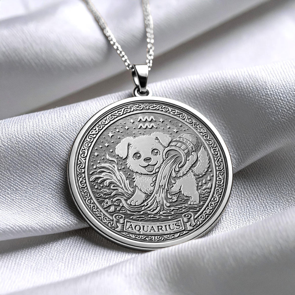 Aquarius Dog Charm Necklace – Zodiac Pendant, Gift for Her -501