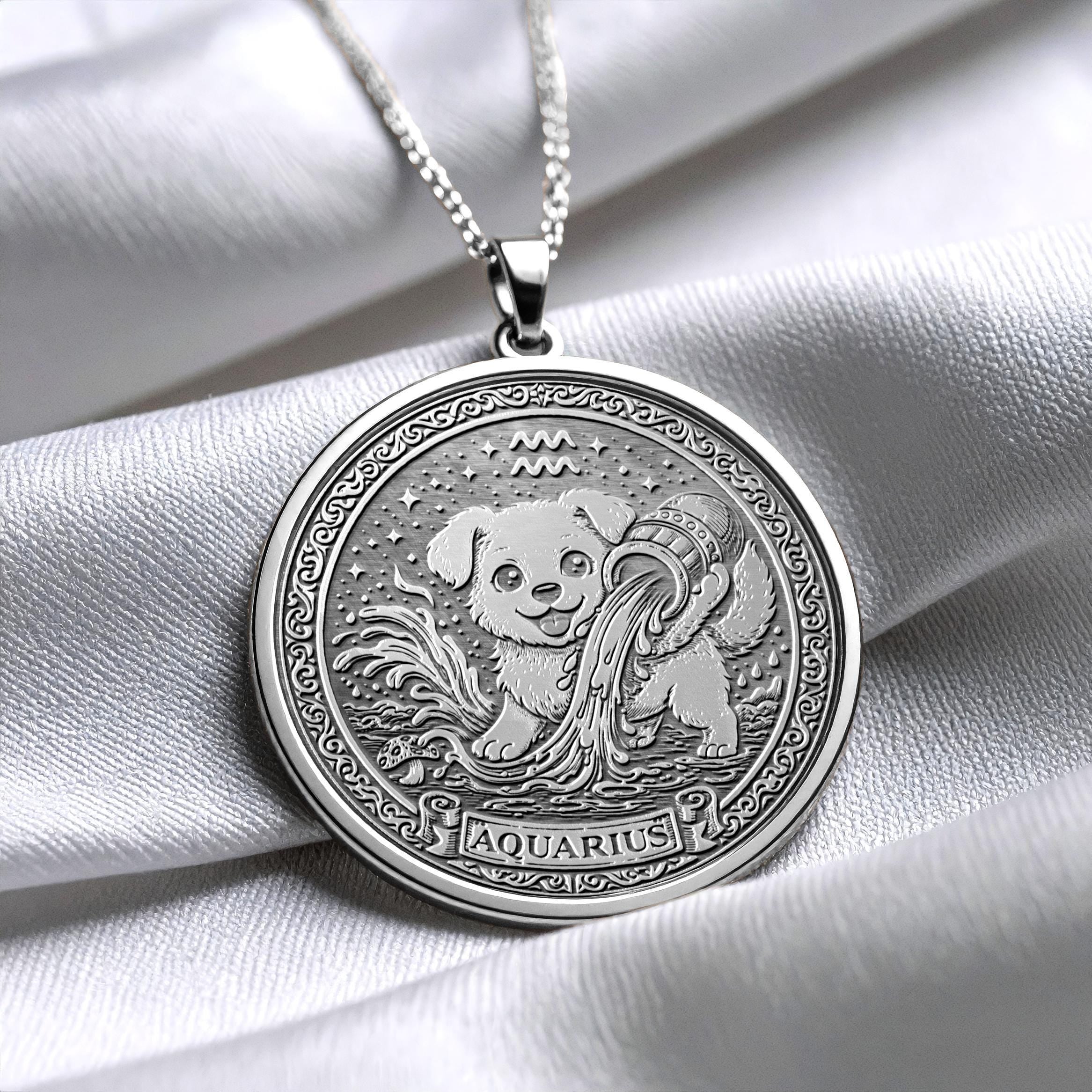 Aquarius Dog Charm Necklace – Zodiac Pendant, Gift for Her -501