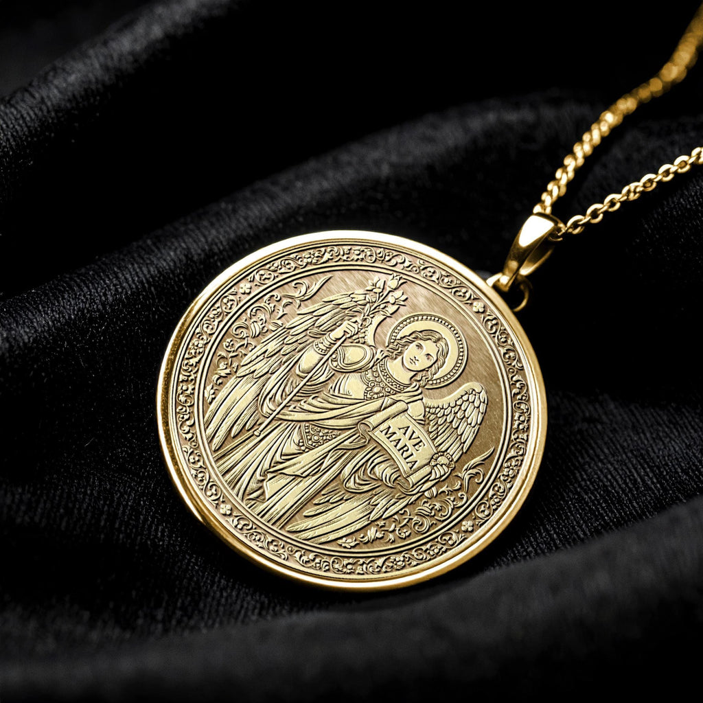 14k Solid Gold Gabriel Necklace, Silver Archangel Medallion , Guardian Jewelry -83