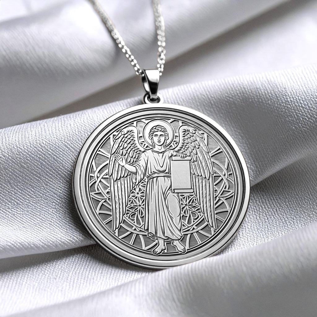 Archangel Gabriel Necklace, Mother's Day Religious Gift, Wedding Gift, 14K Gold Protection Jewelry -82