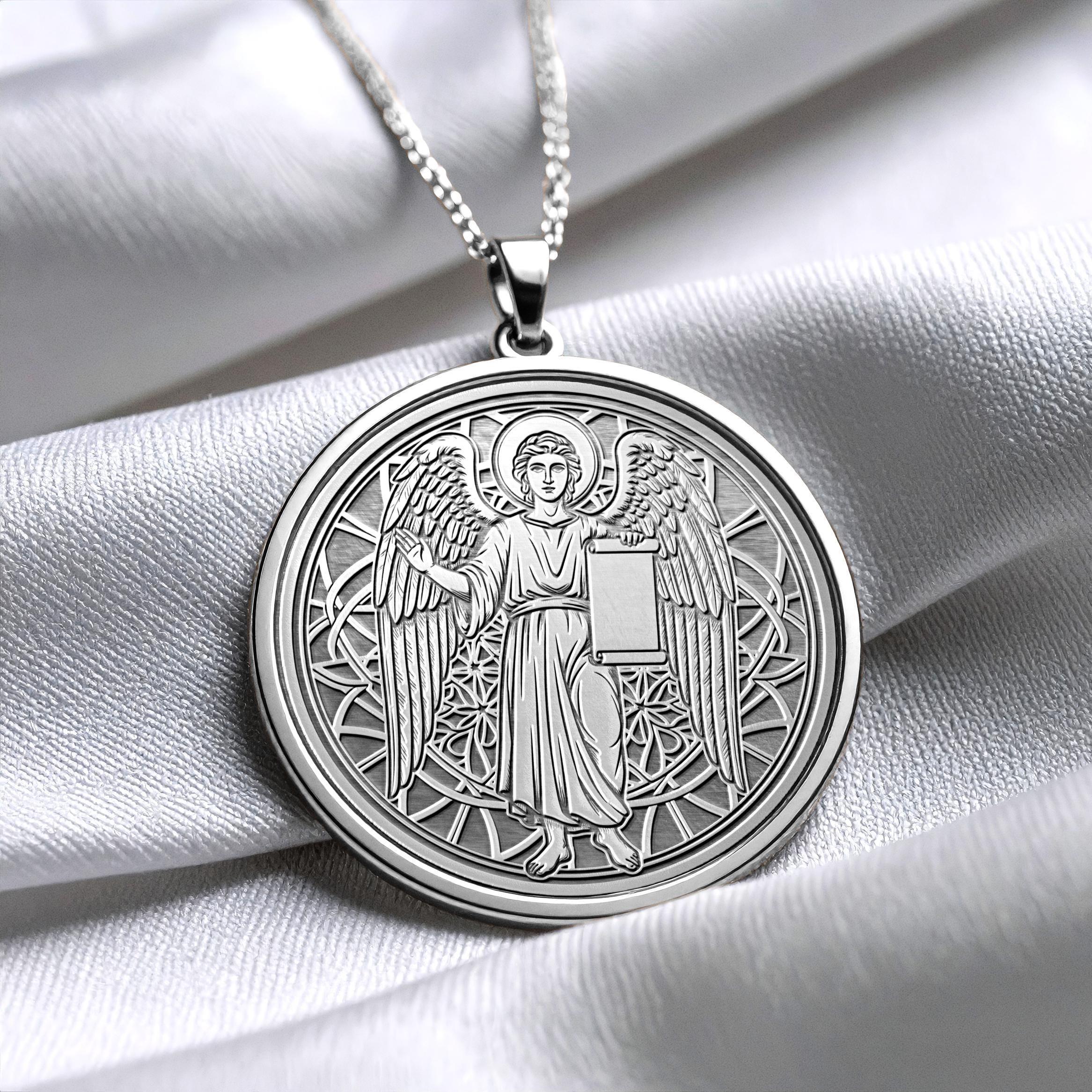 Archangel Gabriel Necklace, Mother's Day Religious Gift, Wedding Gift, 14K Gold Protection Jewelry -82