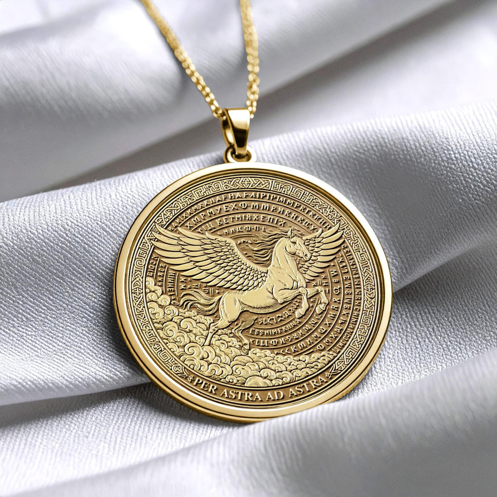 Ad Astra Per Aspera Necklace , Latin Motto Jewelry ,  Pegasus Necklace -245