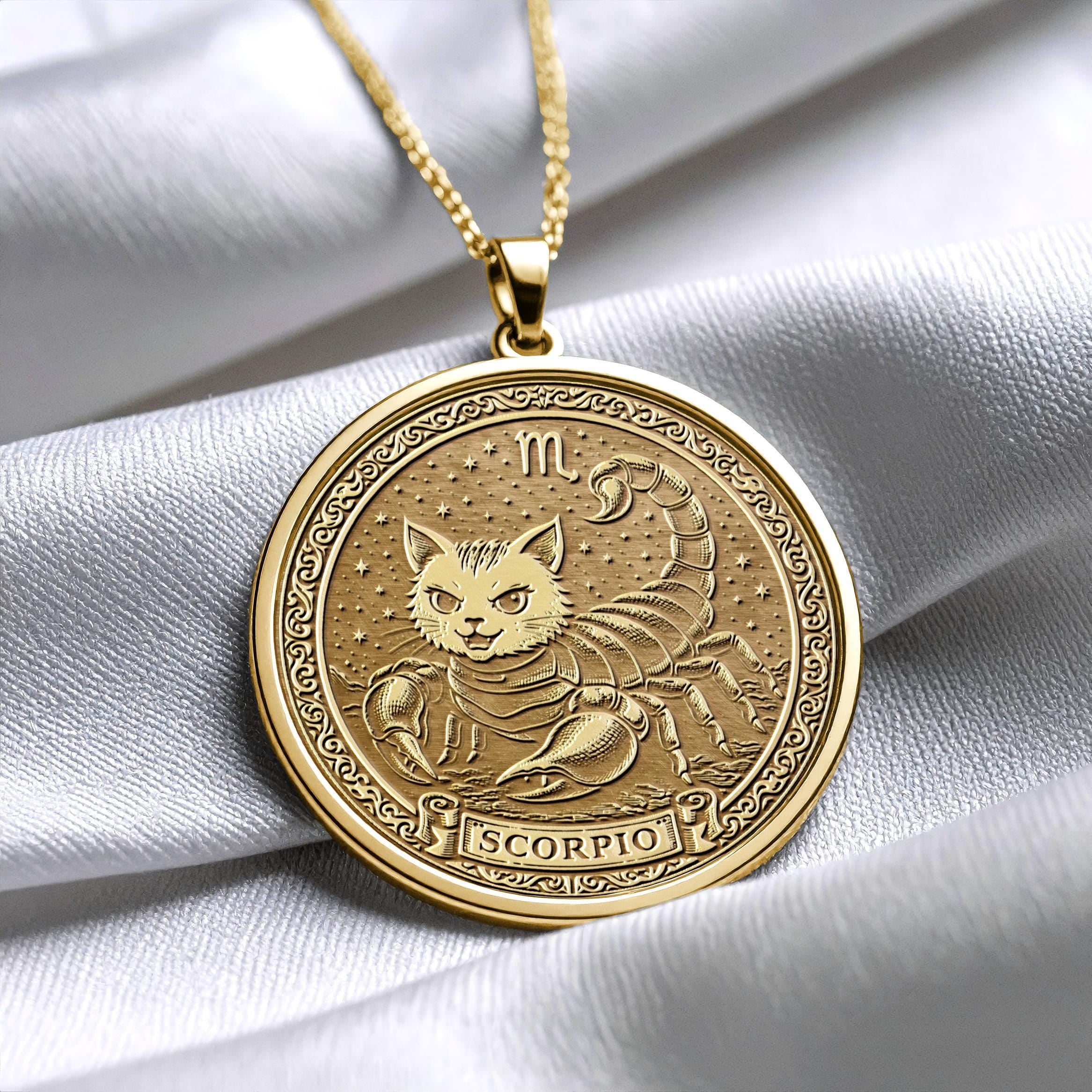 Cat Scorpio Zodiac Pendant – Sterling Silver Necklace -486