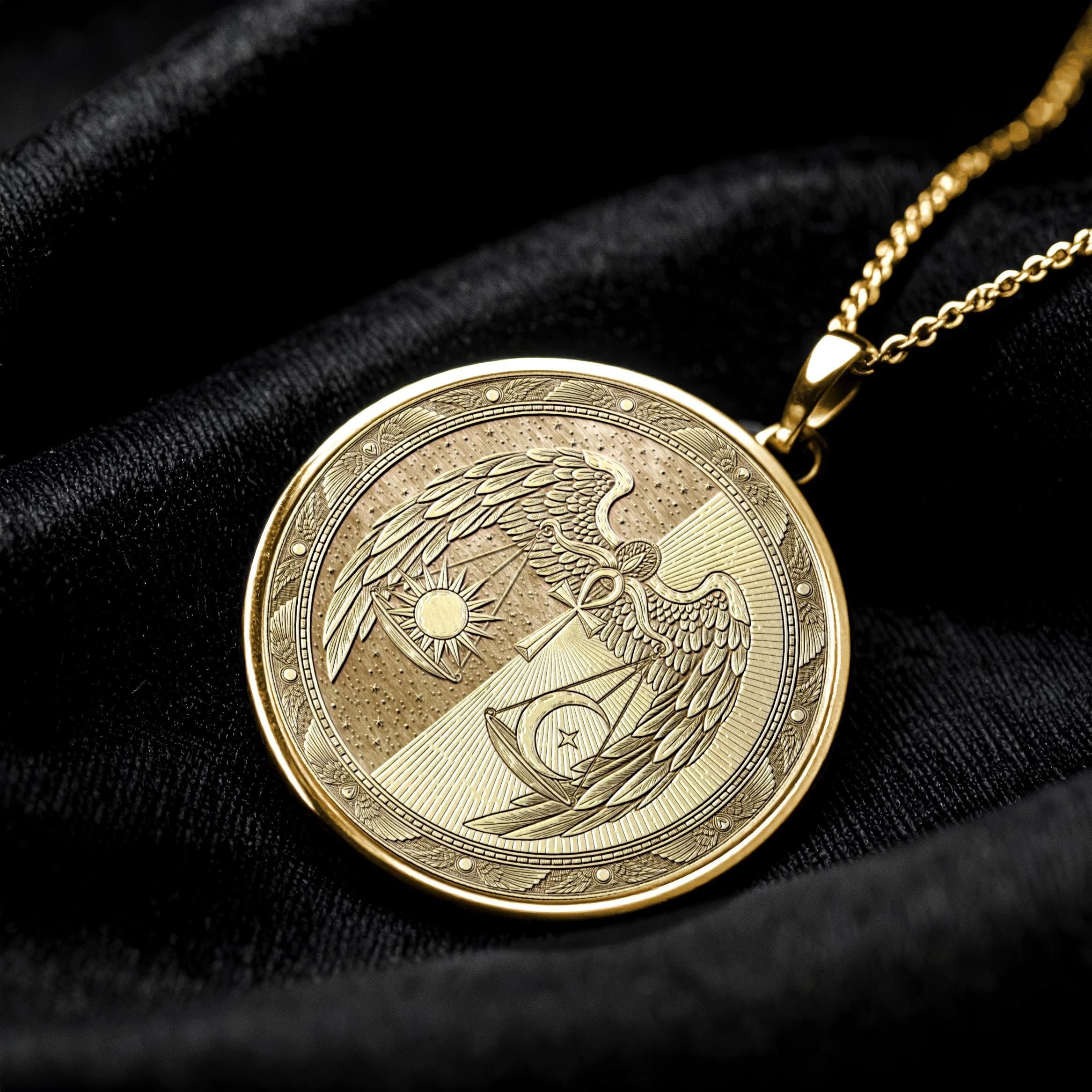 Cosmic Balance Sun & Moon Ankh Medallion – Winged Sacred Harmony Pendant -29