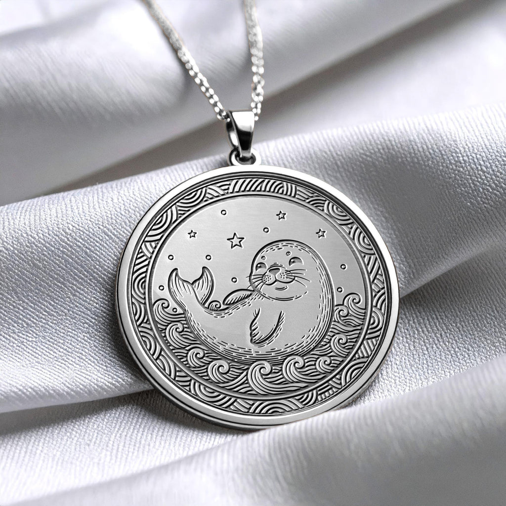 Baby Seal Medallion Necklace – Ocean Animal Charm, Sterling Silver -214