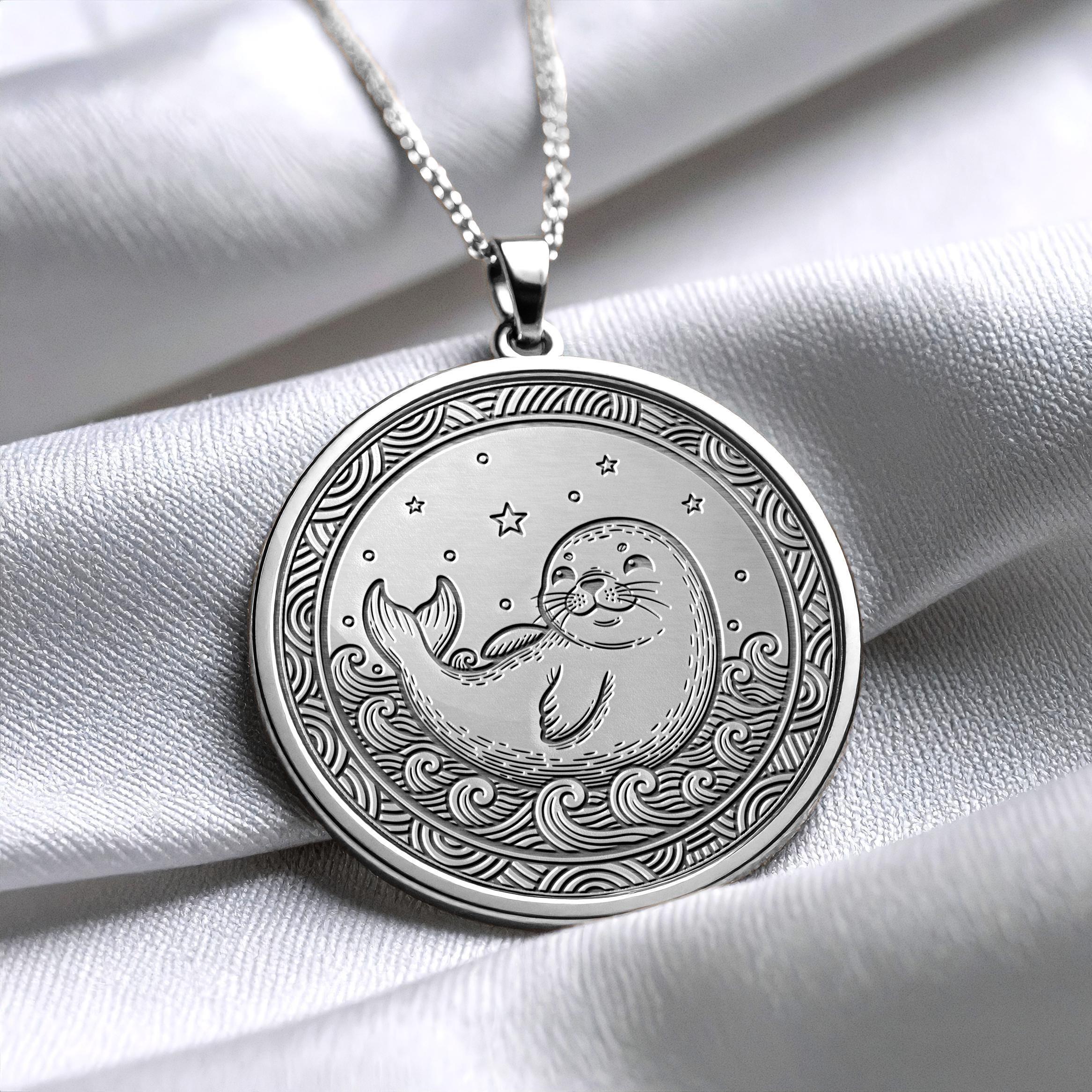 Baby Seal Medallion Necklace – Ocean Animal Charm, Sterling Silver -214