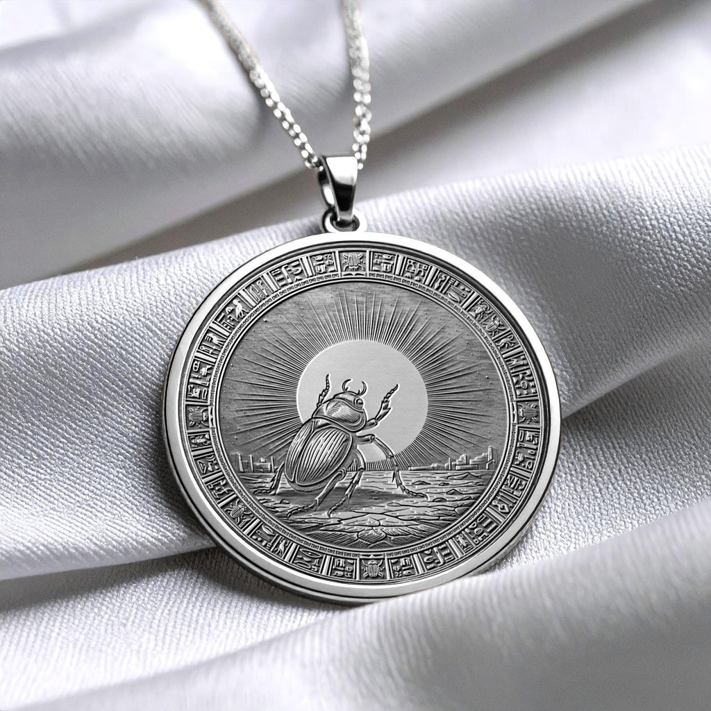 Ancient Egyptian Khepri Necklace : Silver Rebirth Medallion -39