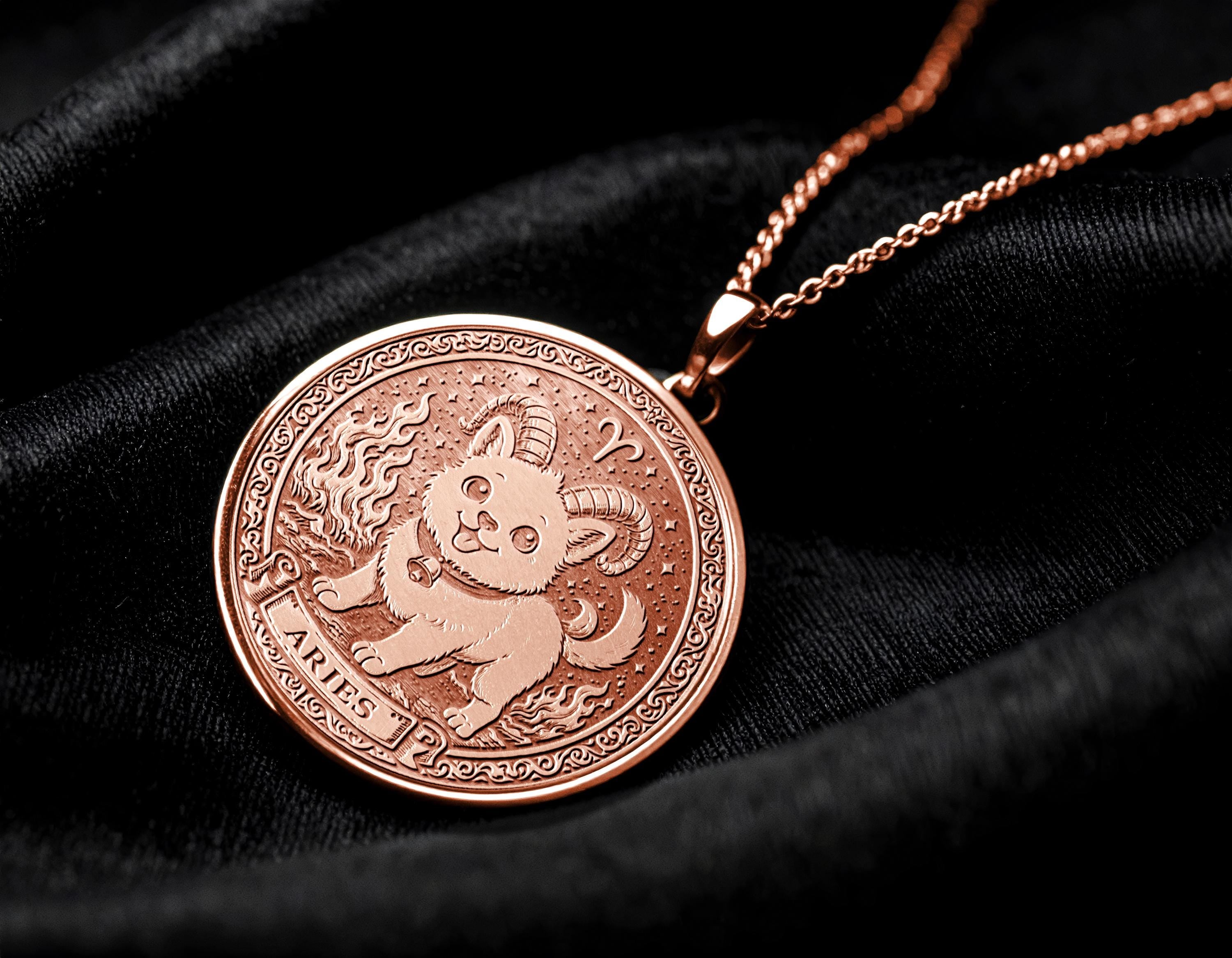 Aries Zodiac Pendant – Fire Sign Necklace with Dog -495