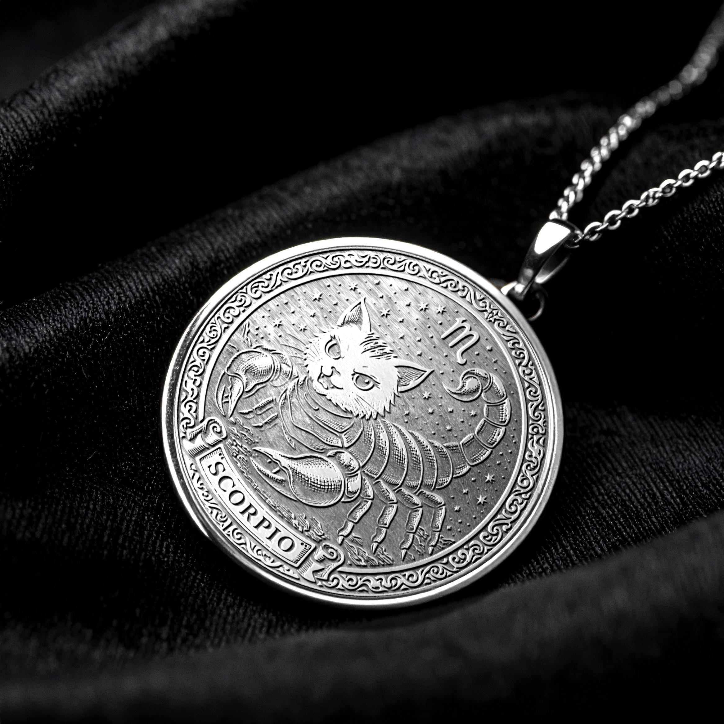 Cat Scorpio Zodiac Pendant – Sterling Silver Necklace -486