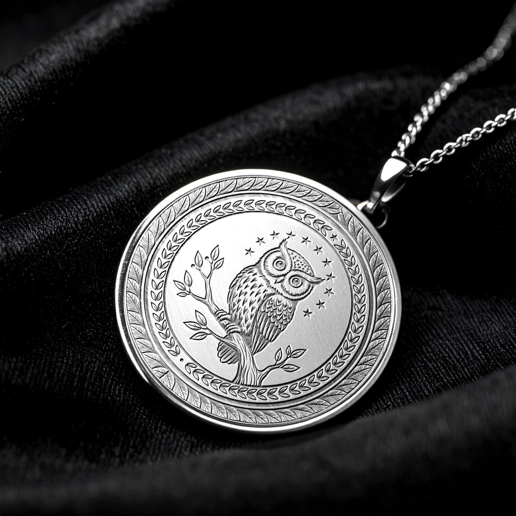 Athena Owl Medallion Necklace – Greek Mythology Coin Pendant -210