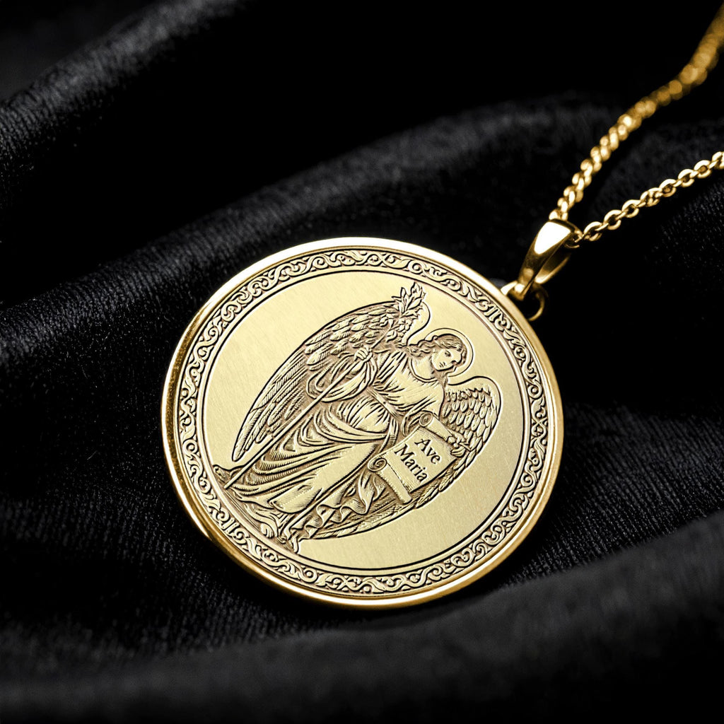 14K Gold Archangel Gabriel Necklace – Spiritual Protection Pendant -86