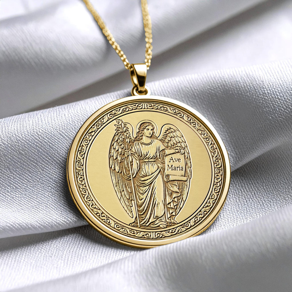 14K Gold Archangel Gabriel Necklace – Spiritual Protection Pendant -86