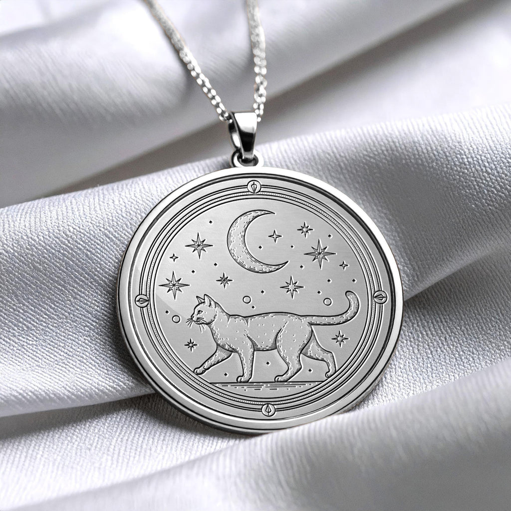 14K Gold Cat Necklace, Handmade Coin Pendant, Animal Jewelry -296