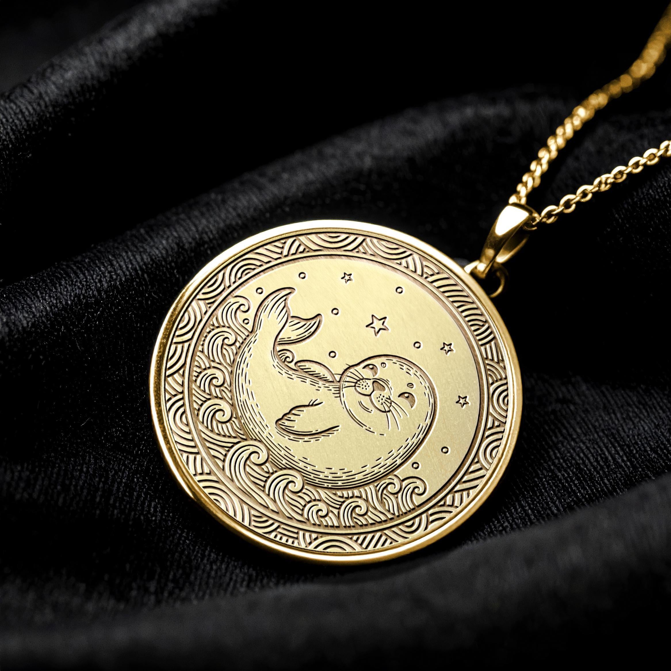 Baby Seal Medallion Necklace – Ocean Animal Charm, Sterling Silver -214