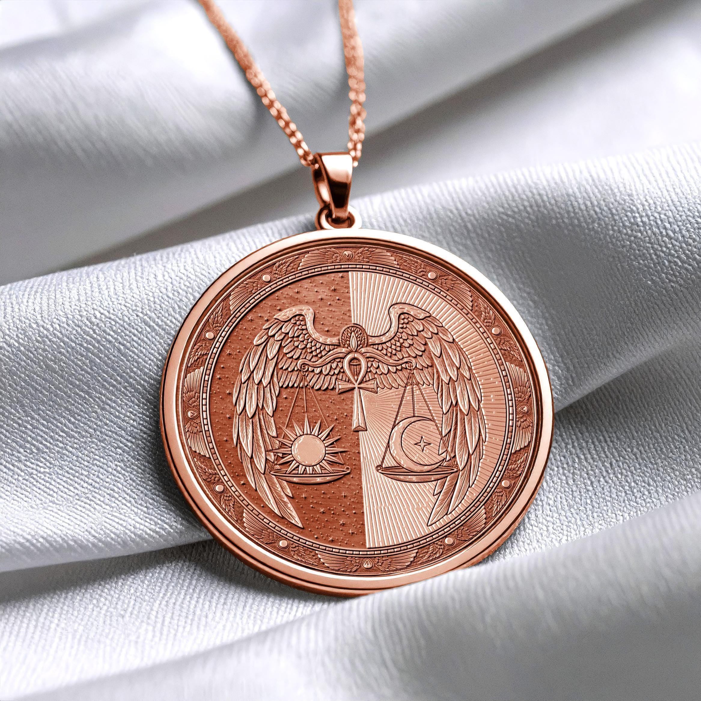 Cosmic Balance Sun & Moon Ankh Medallion – Winged Sacred Harmony Pendant -29