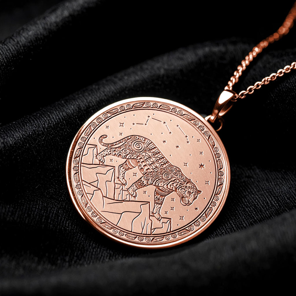 Aztec Jaguar Coin Pendant – Sterling Silver or Gold Totem Necklace -216