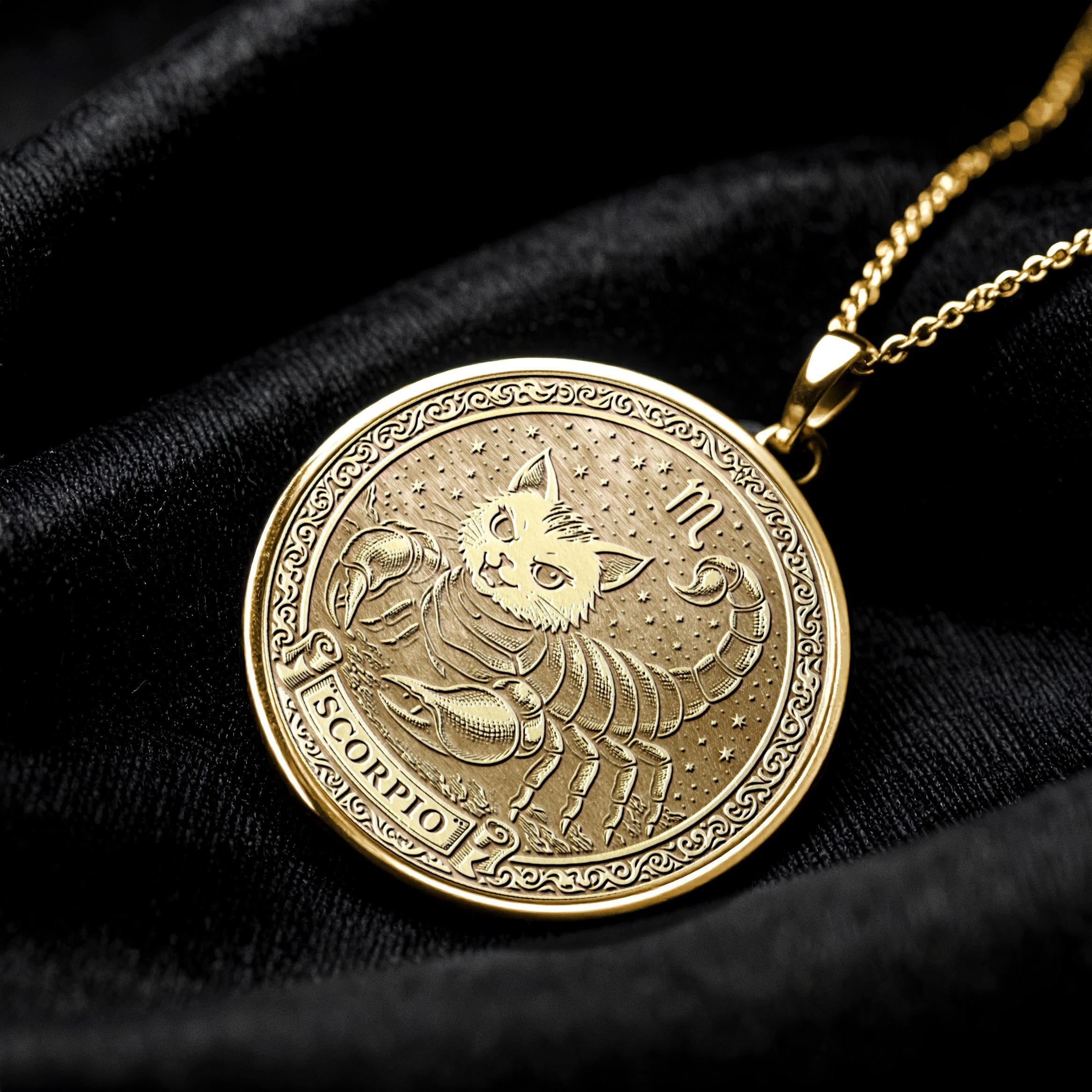 Cat Scorpio Zodiac Pendant – Sterling Silver Necklace -486