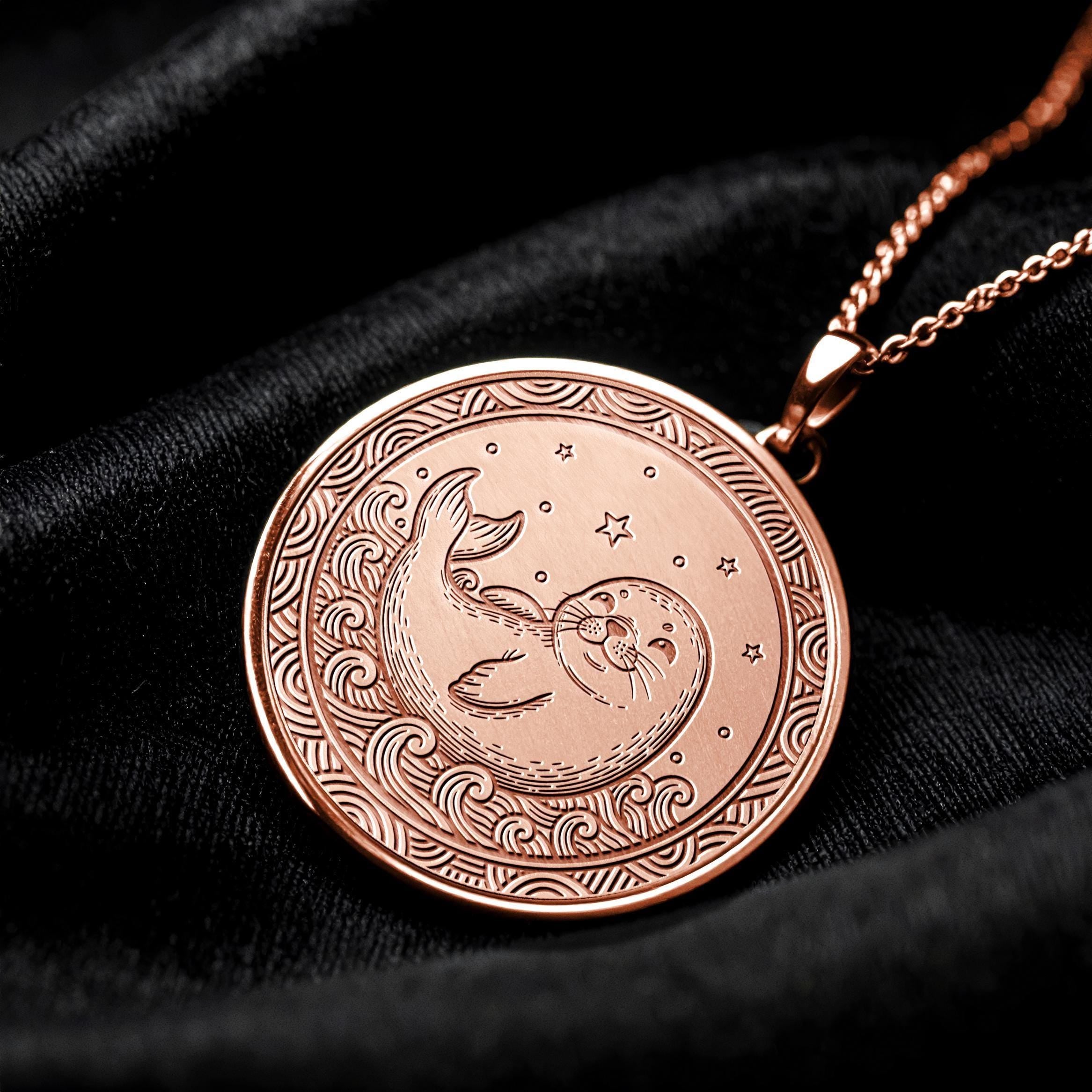 Baby Seal Medallion Necklace – Ocean Animal Charm, Sterling Silver -214