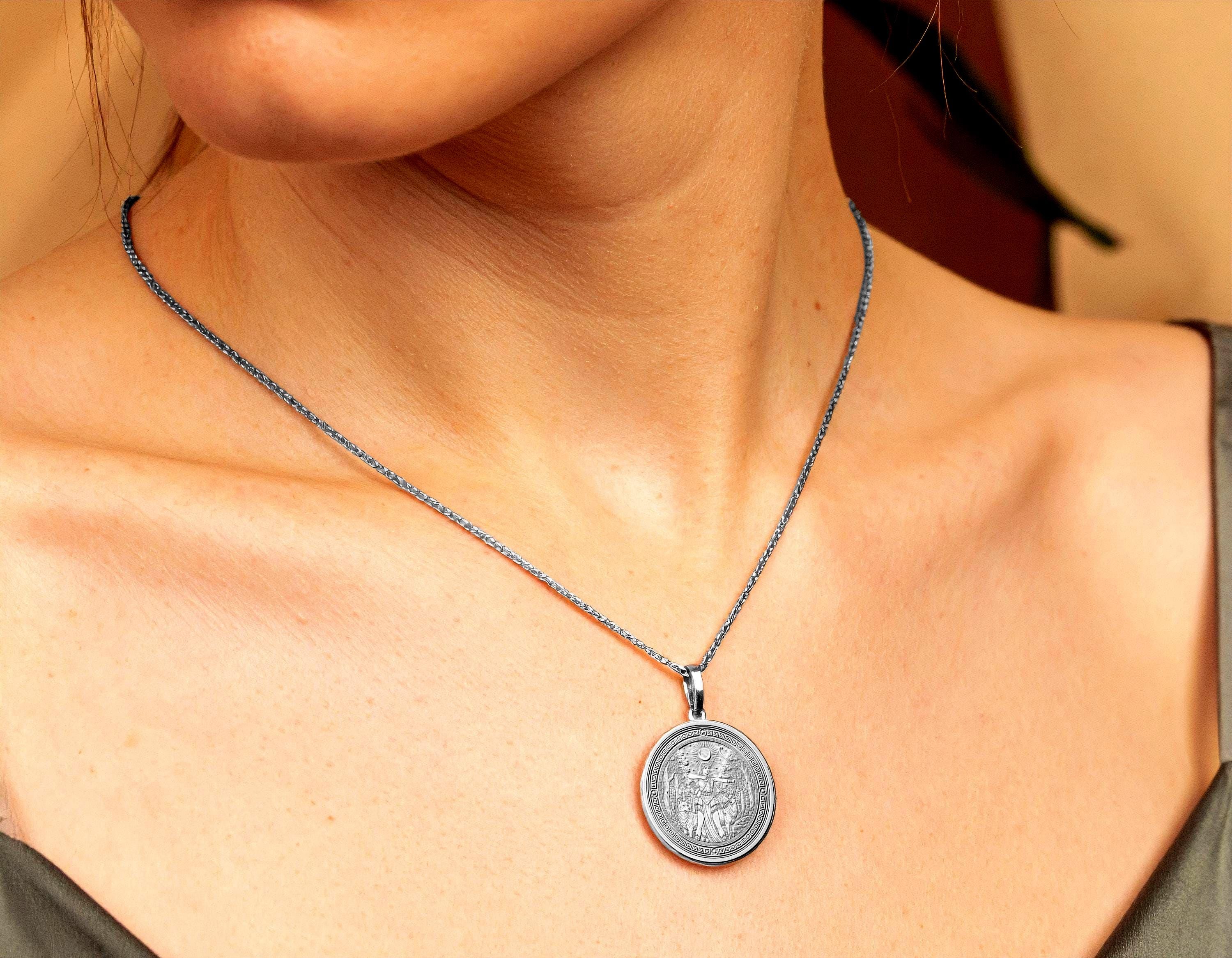 14k Solid Gold Artemis Necklace , Greek Virgin Goddess Pendant -63