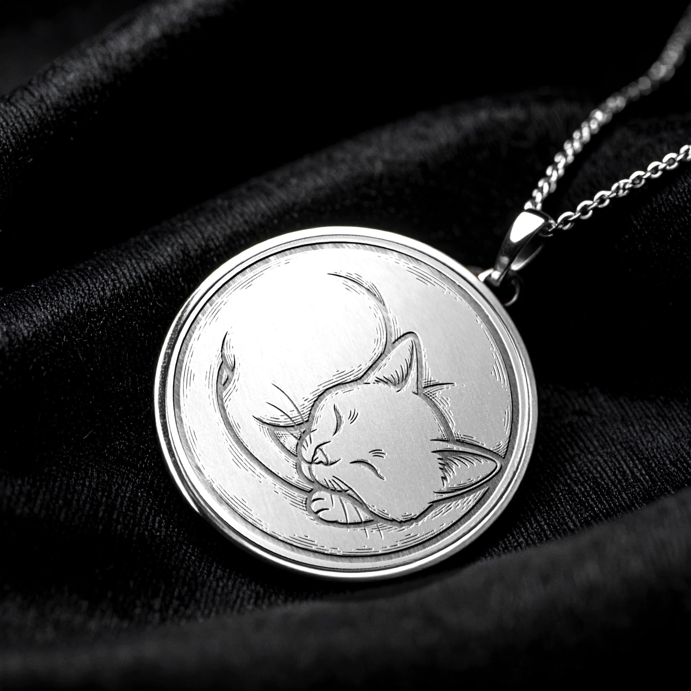 Cat Pendant Necklace, Elegant Feline Medallion, Animal Jewelry Gift for Cat Lovers -189