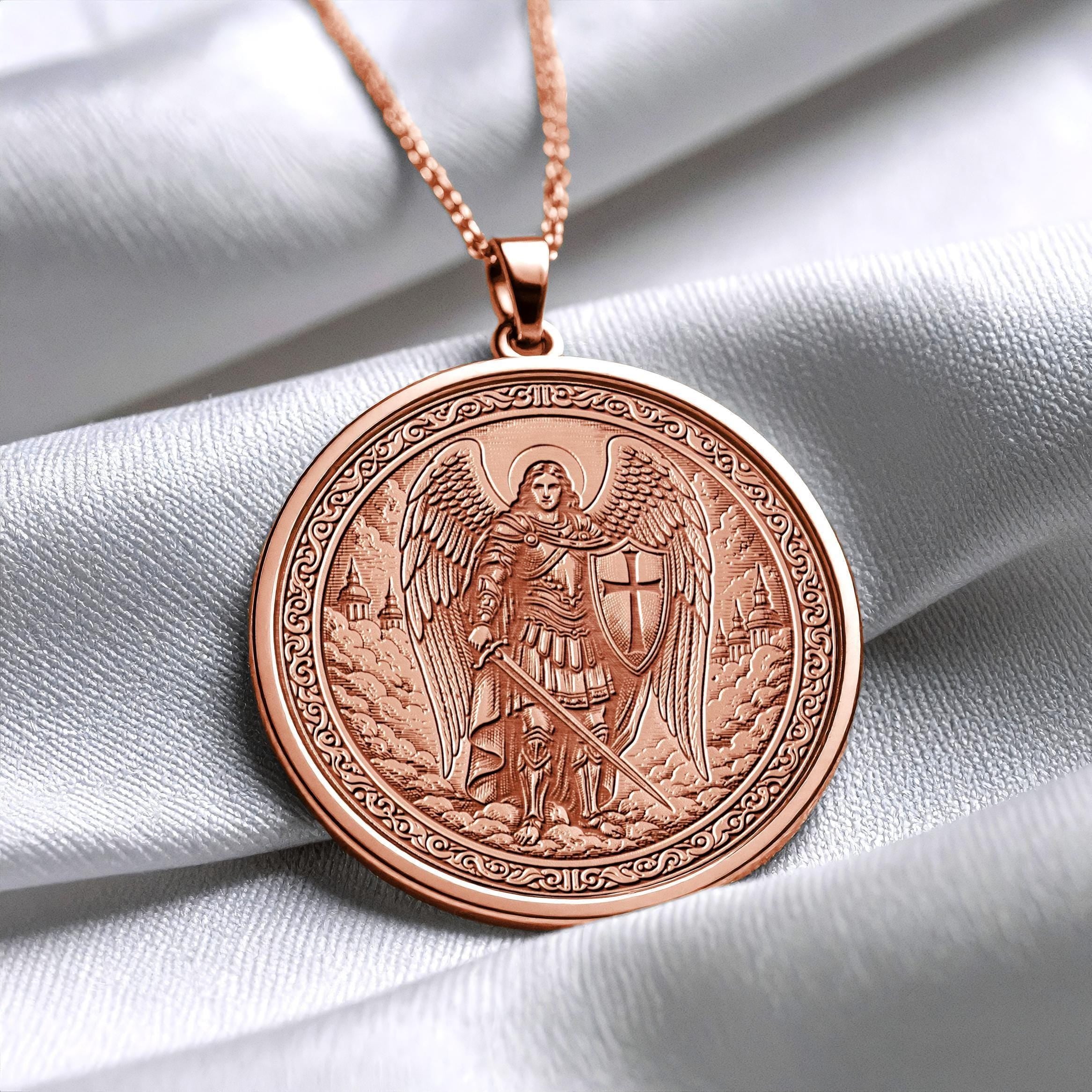 Archangel Michael Guardian Pendant – Heavenly Warrior Medallion – Christmas Angel Jewelry -88