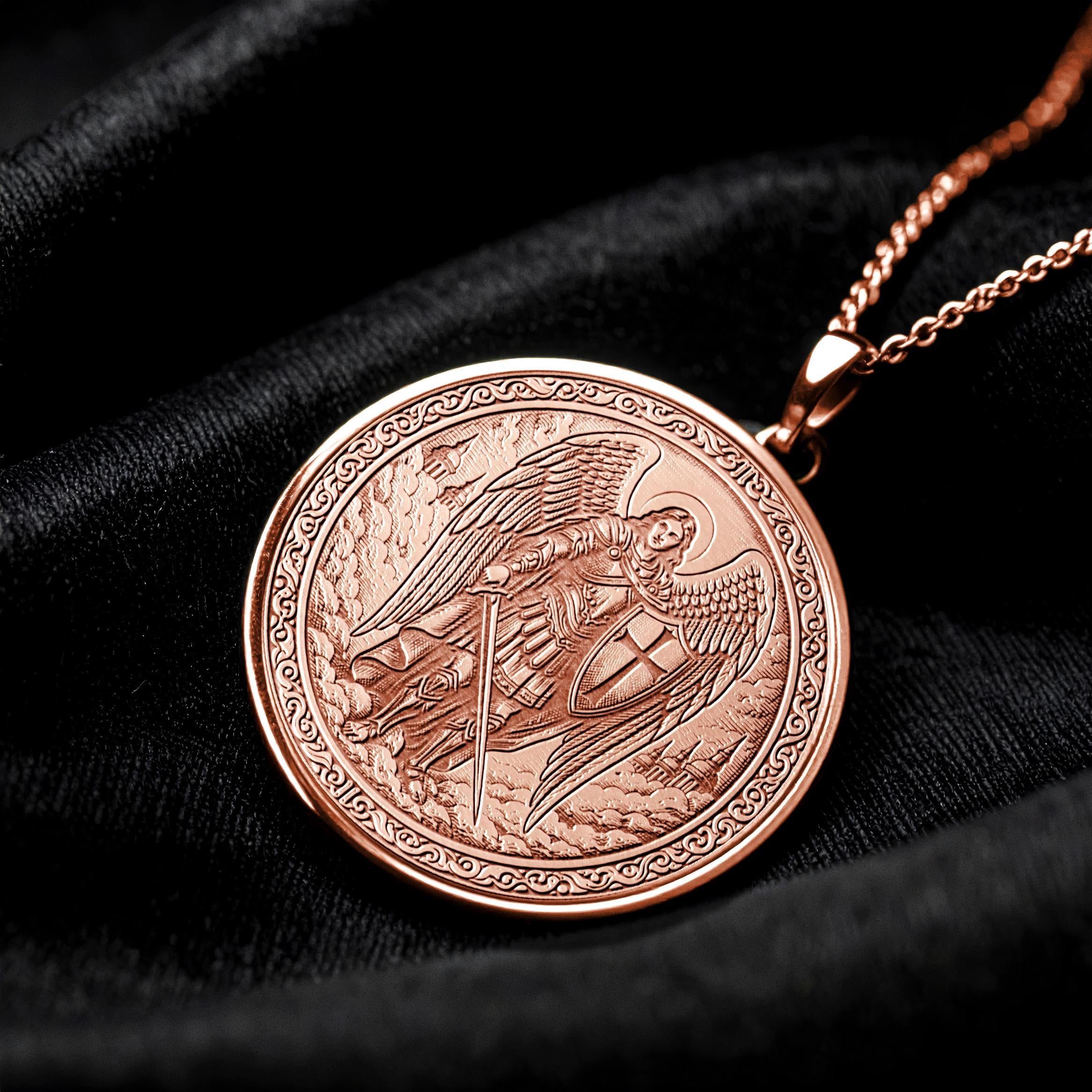 Archangel Michael Guardian Pendant – Heavenly Warrior Medallion – Christmas Angel Jewelry -88