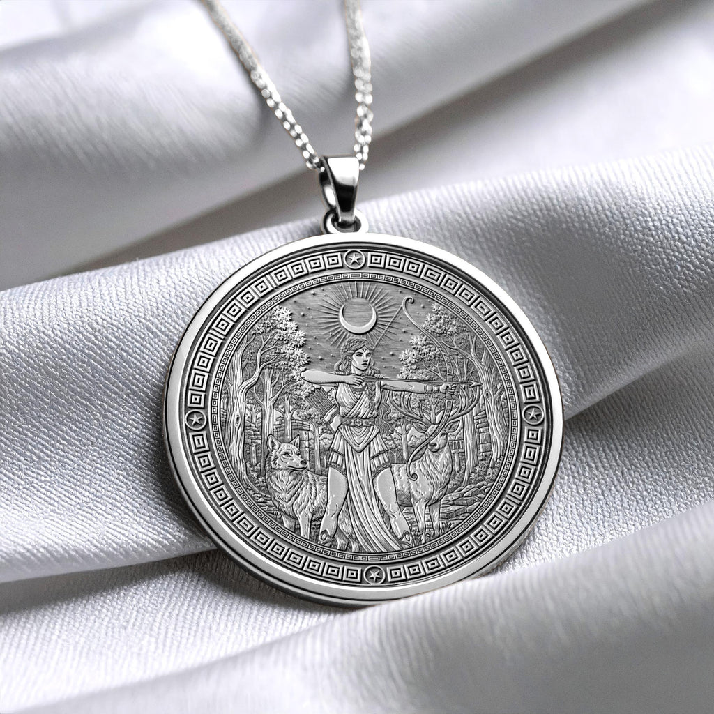14k Solid Gold Artemis Necklace , Greek Virgin Goddess Pendant -63