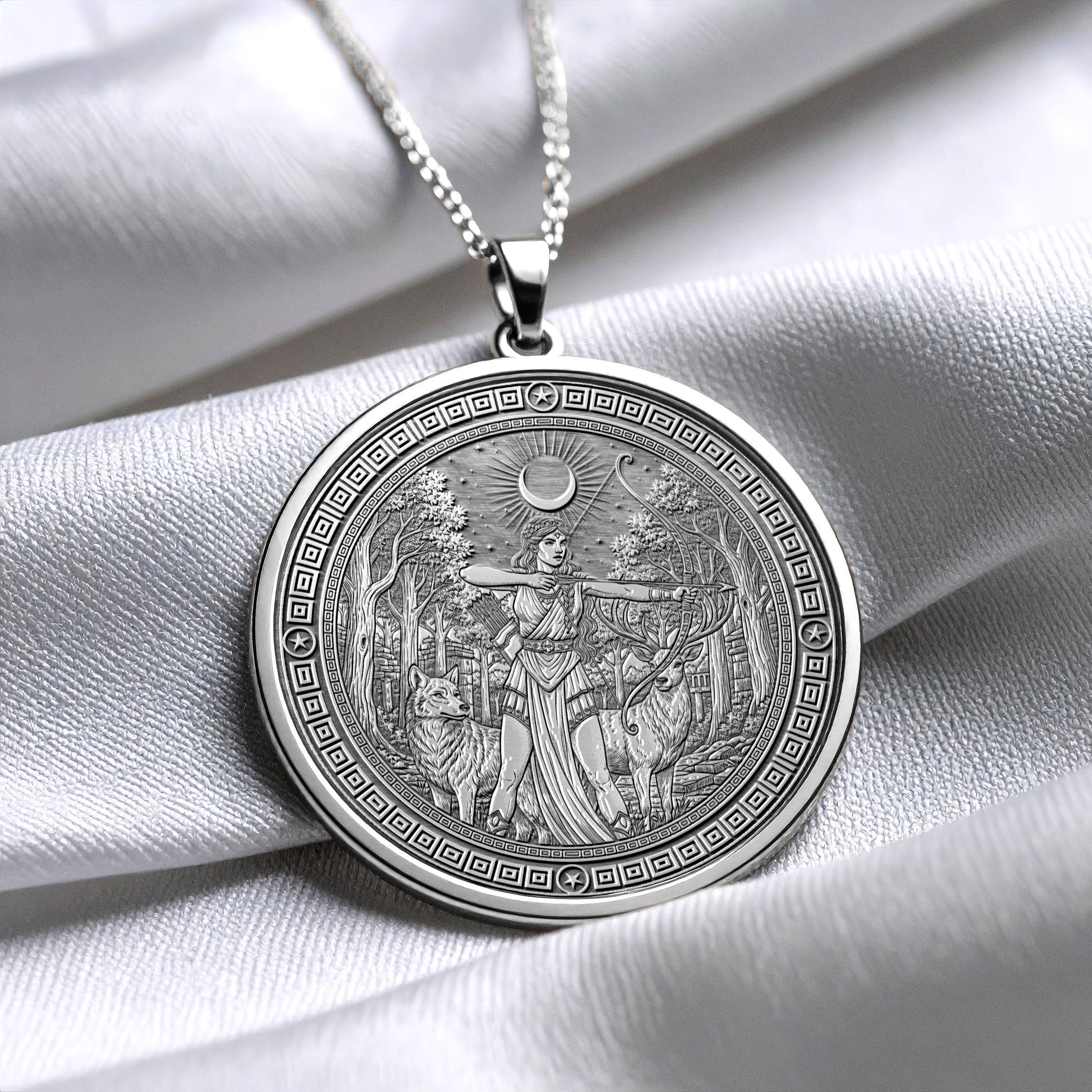 14k Solid Gold Artemis Necklace , Greek Virgin Goddess Pendant -63