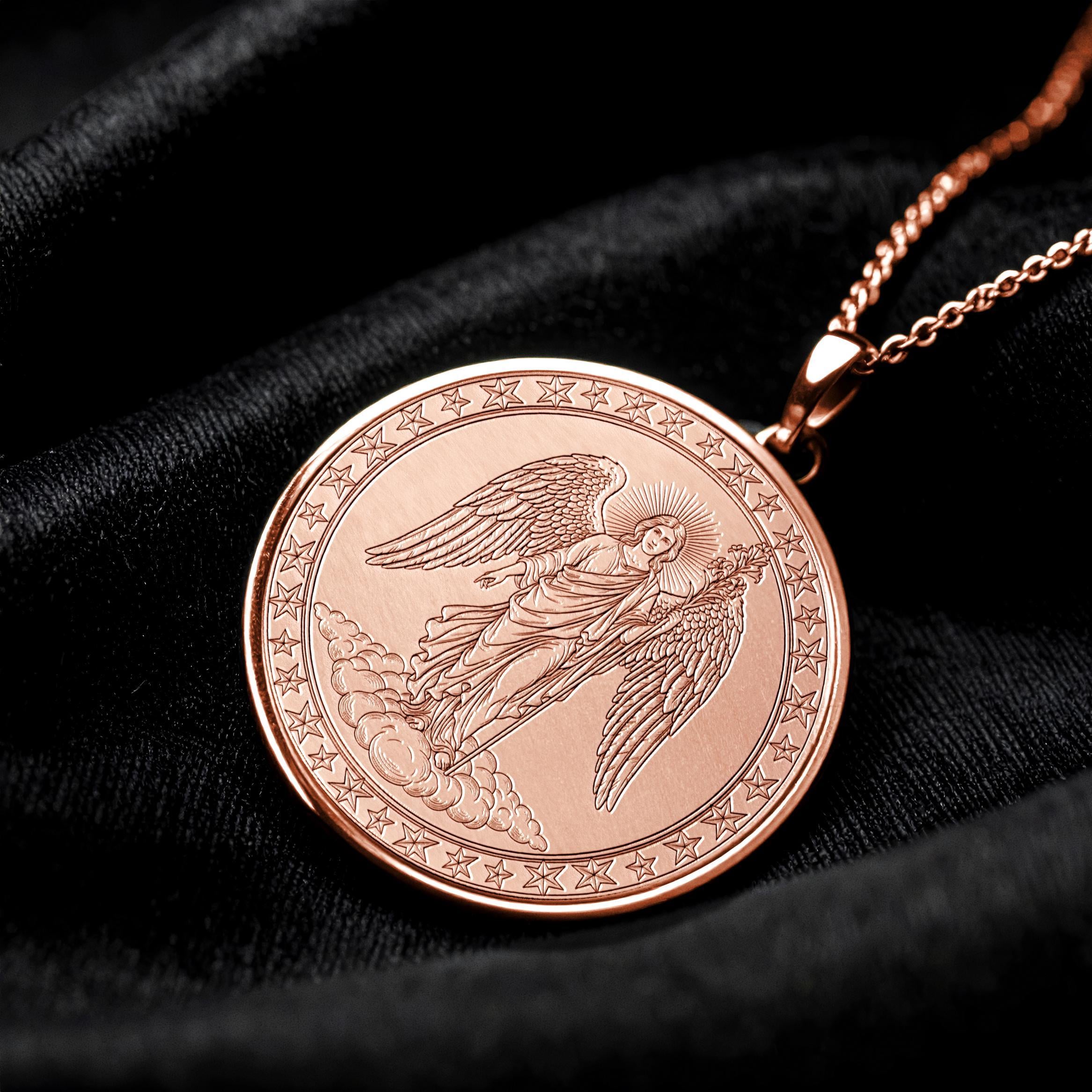 Archangel Uriel Necklace, Fire of God Pendant, Guardian Angel Medallion, Christmas Gift -97