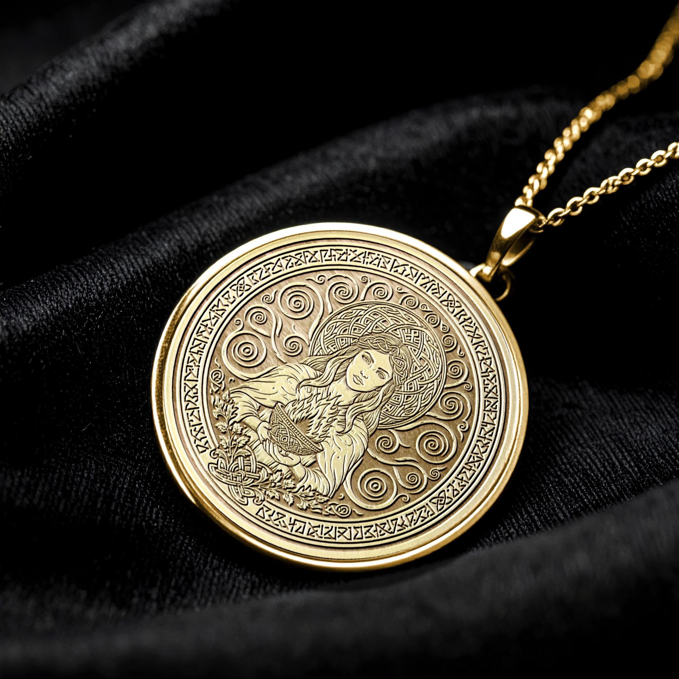 Celtic Goddess Brighid Necklace , Inspiration and Healing Medallion , Sacred Fire Pendant -289
