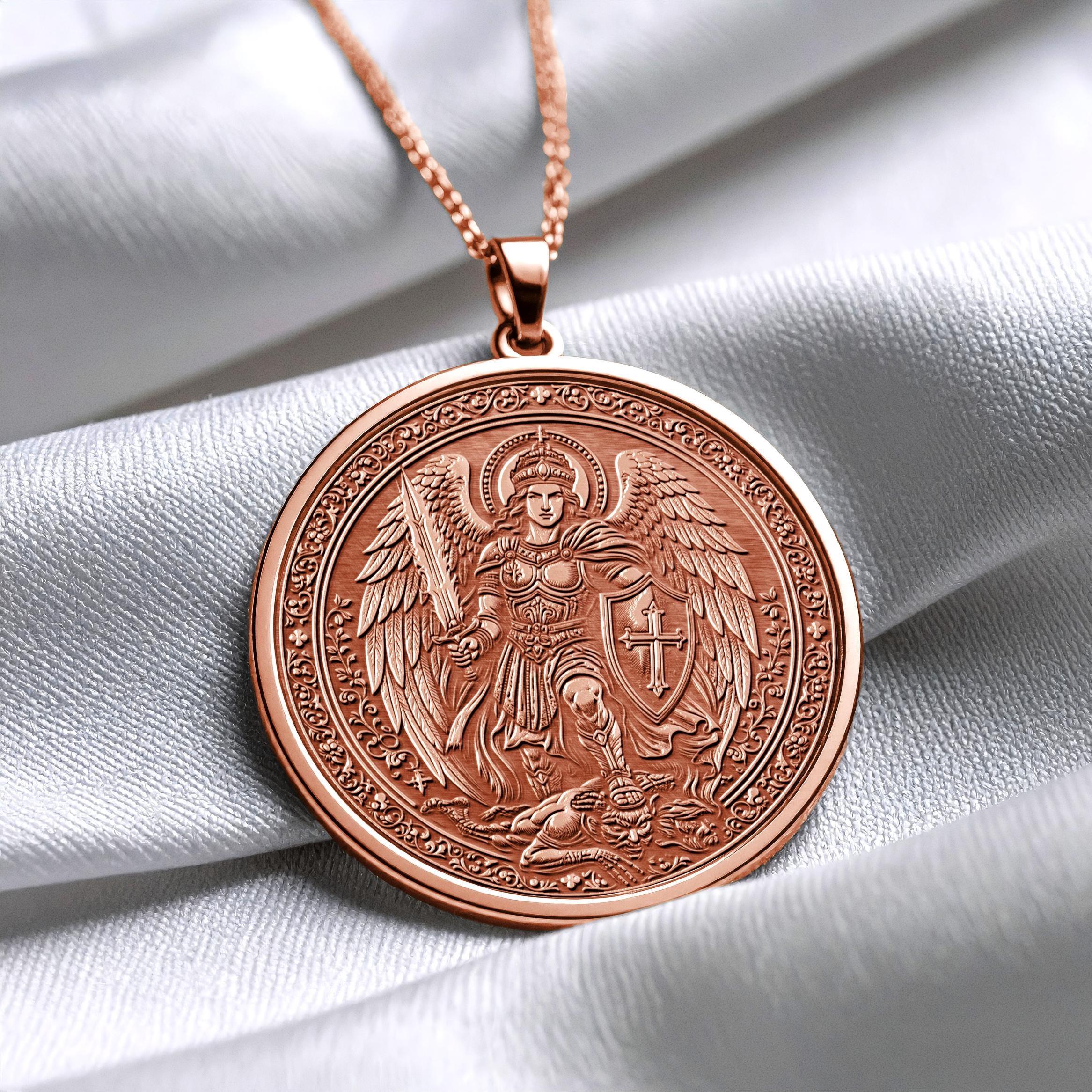 14K St Michael Pendant – Heavenly Protection , Courage & Divine Necklace –-87